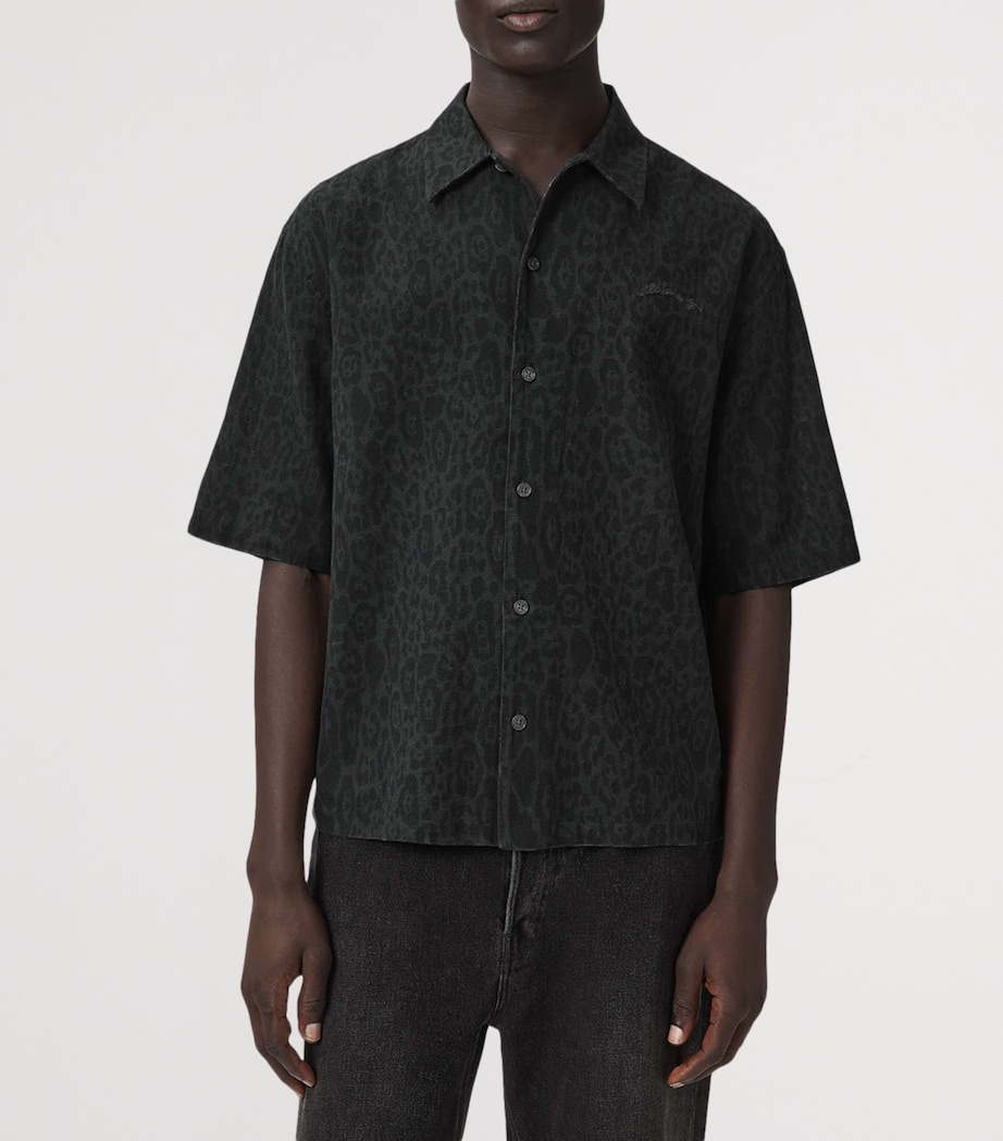 AllSaints Mens Organic Cotton-Linen Leopardo Shirt Iron Black Image 3