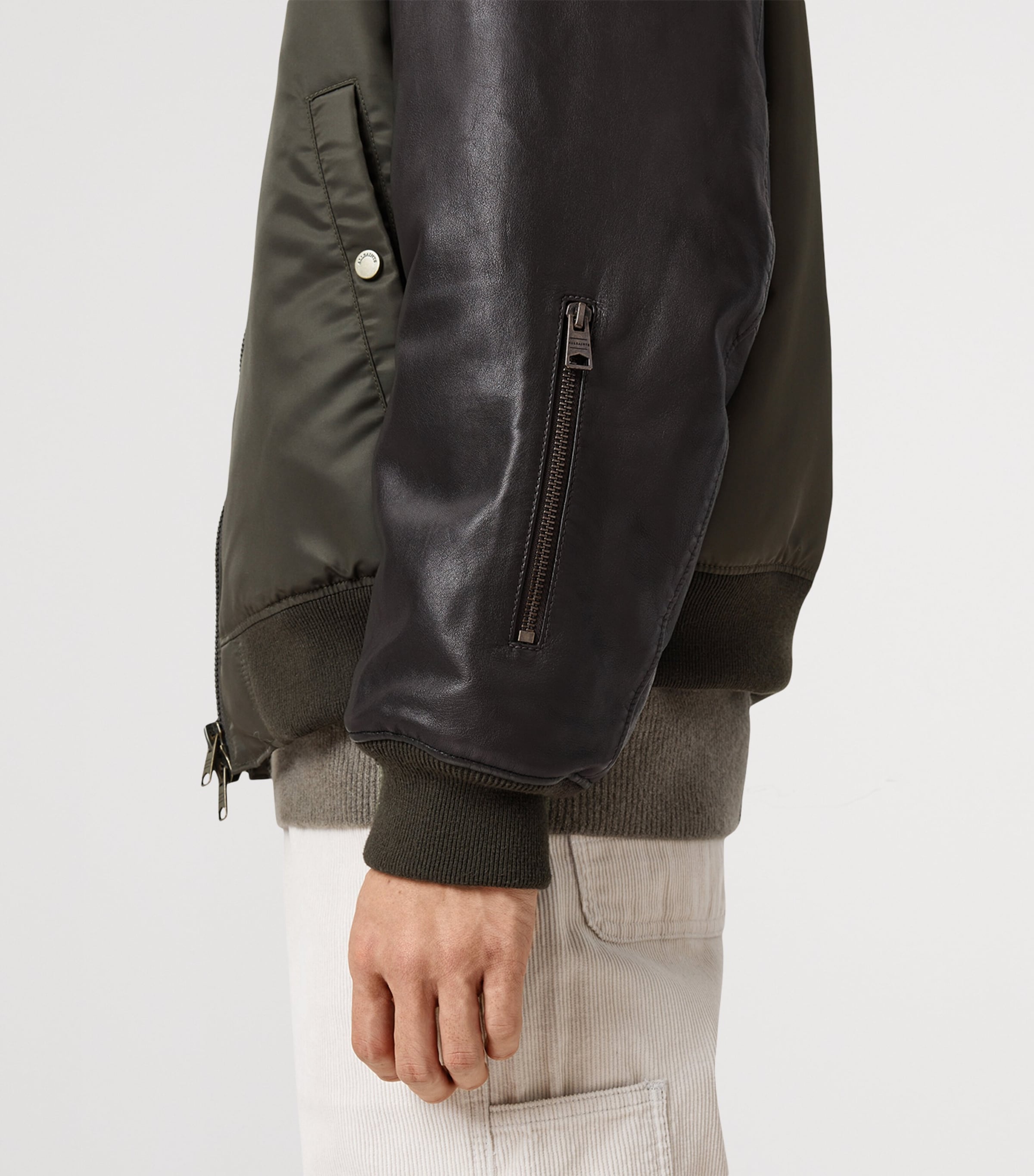 Leather-Sleeve Myler Bomber Jacket KHAKI Image 8
