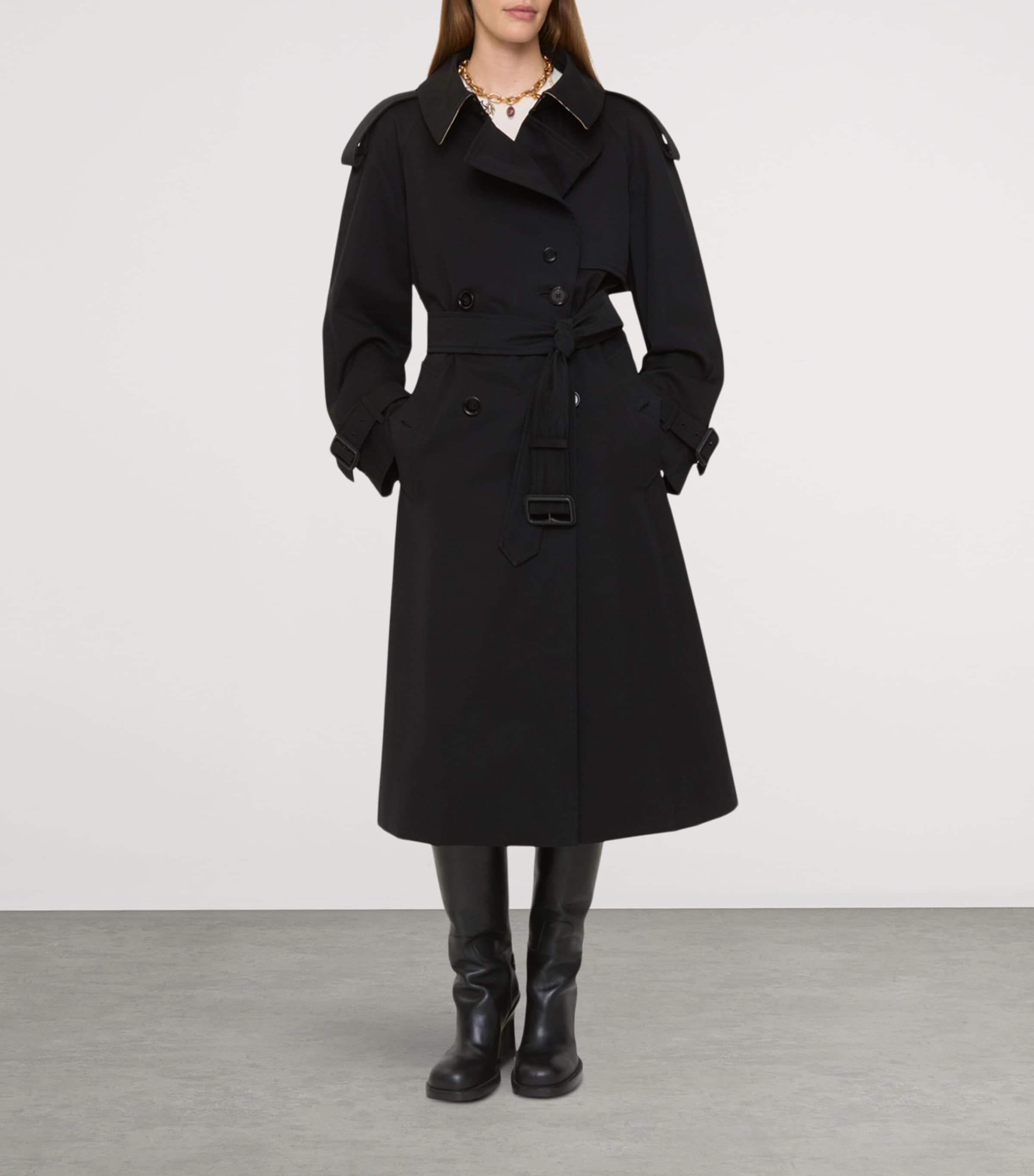 Gabardine Fitzrovia Long Trench Coat BLACK Image 5