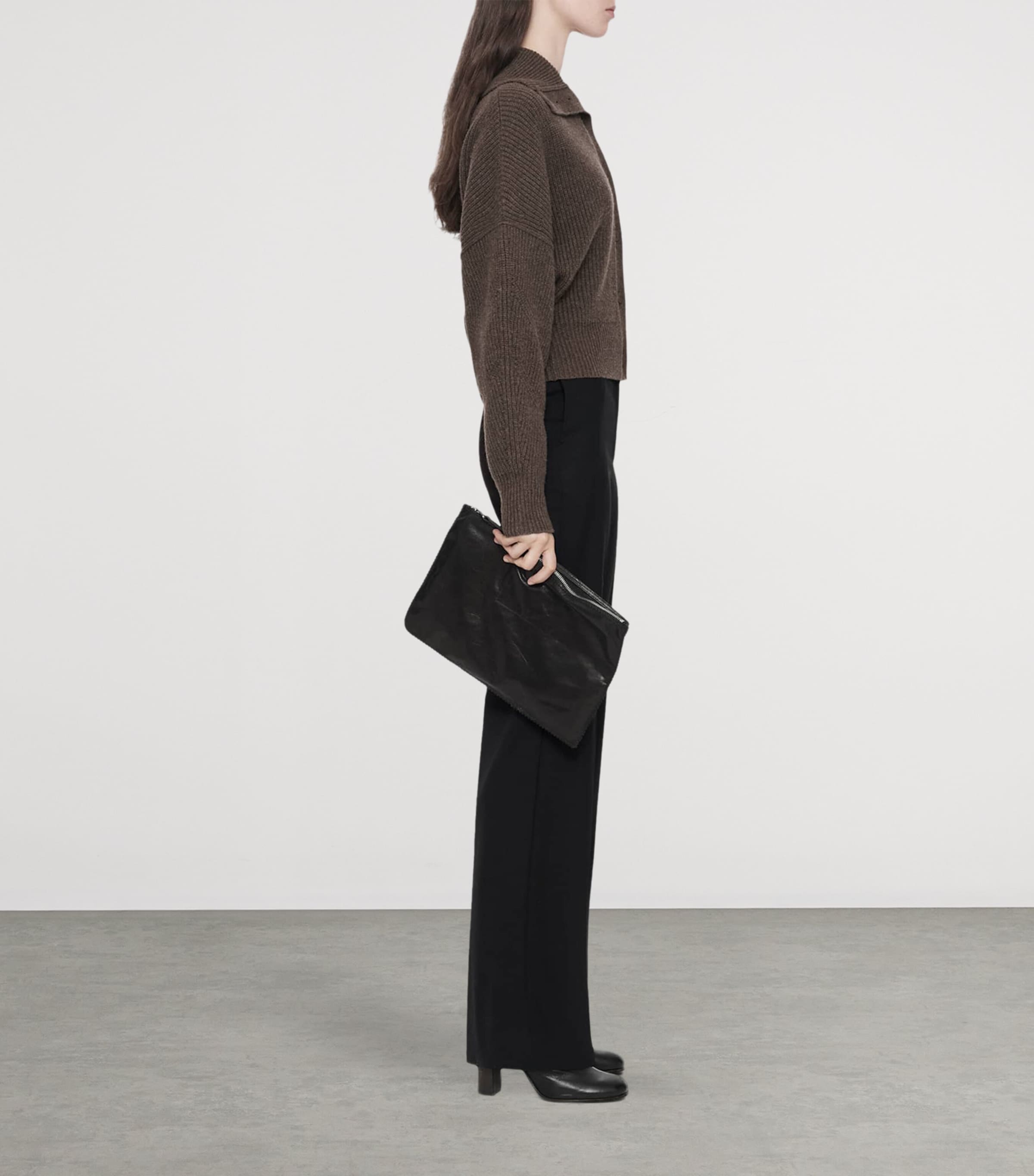 AllSaints Womens Wool Caron Collared Cardigan Mole Brown Image 6