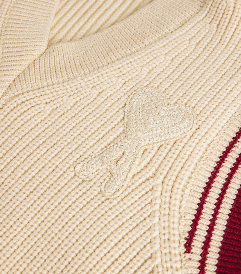 AMI Paris Mens Virgin Wool Ami de Coeur Sweater Vest Blanc Image 5