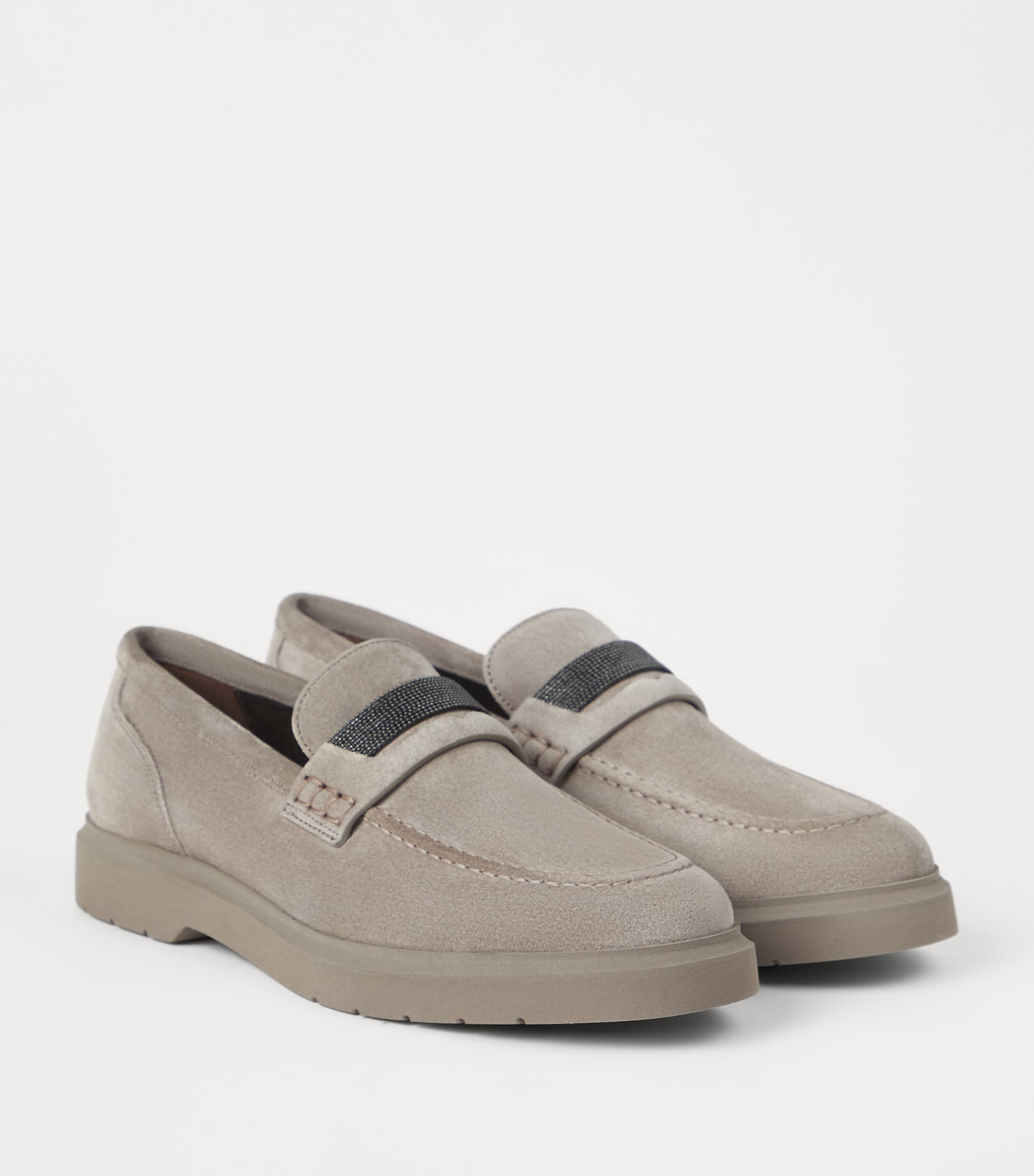 Brunello Cucinelli Beige Suede Monili Penny Loafers | Harrods US