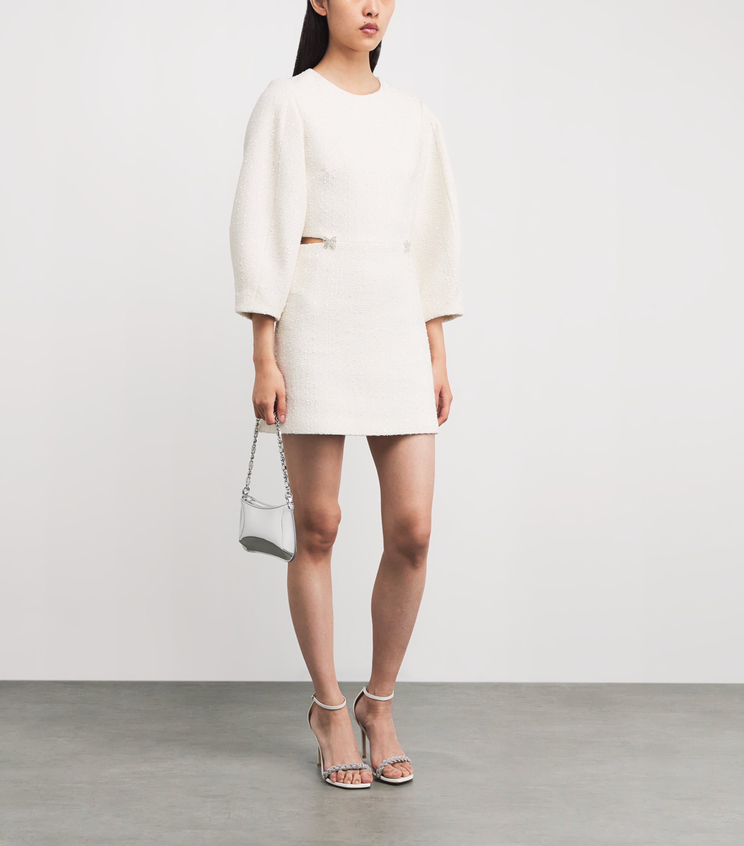 Tweed Balloon-Sleeved Mini Dress ECRU Image 2