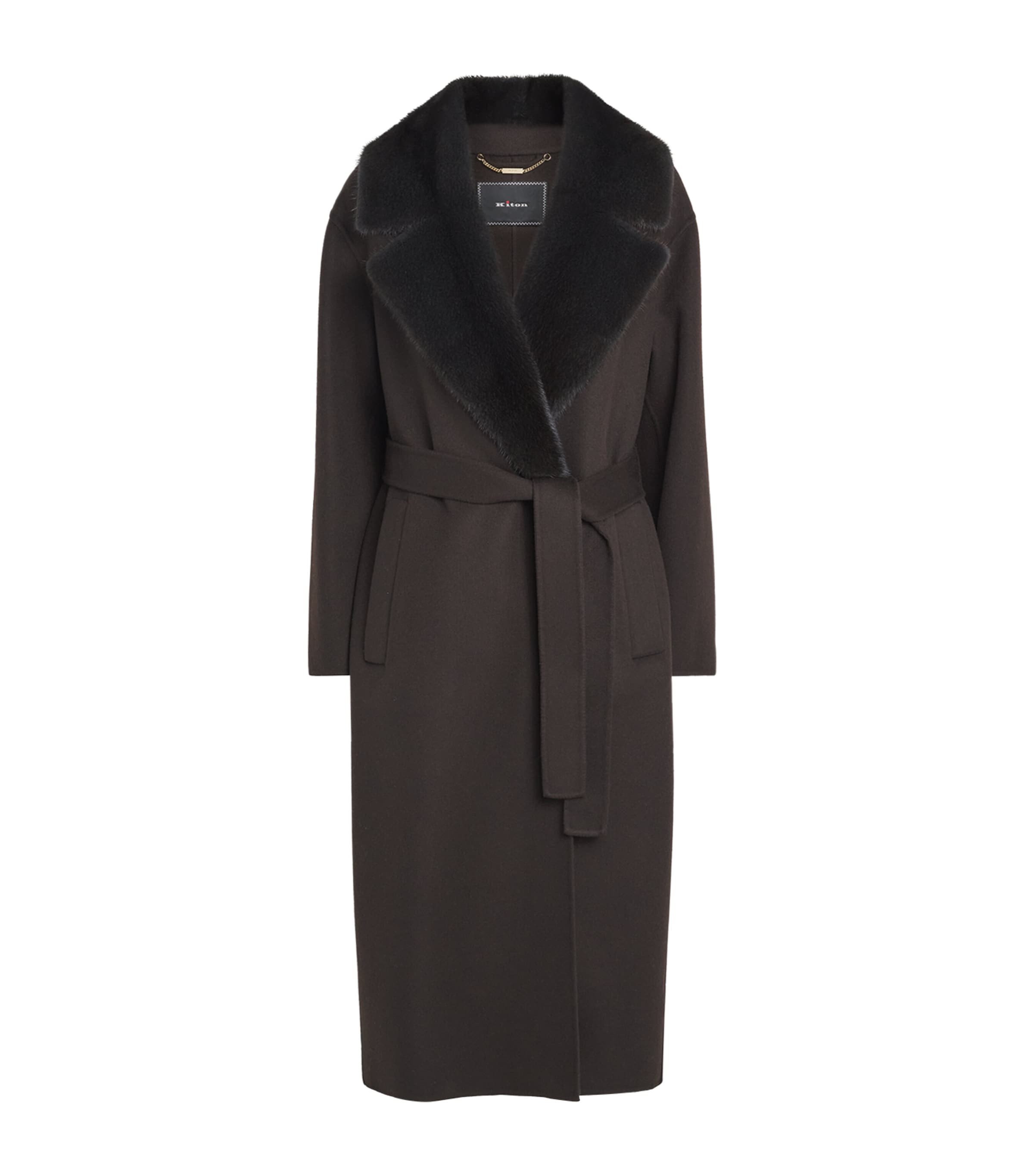 Kiton Womens Cashmere Mink-Lapel Wrap Coat Brown Image 1