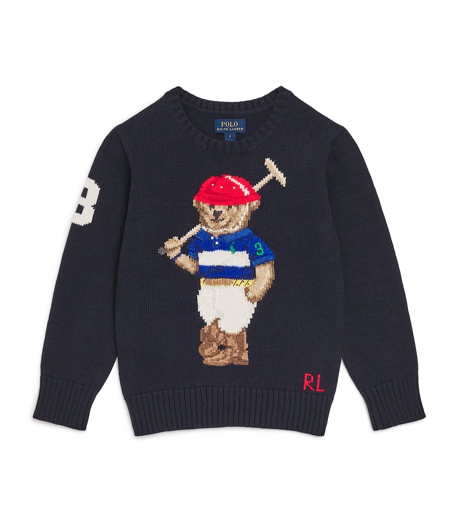 Cotton Polo Bear Sweater (6-14 Years) NAVY Image 1