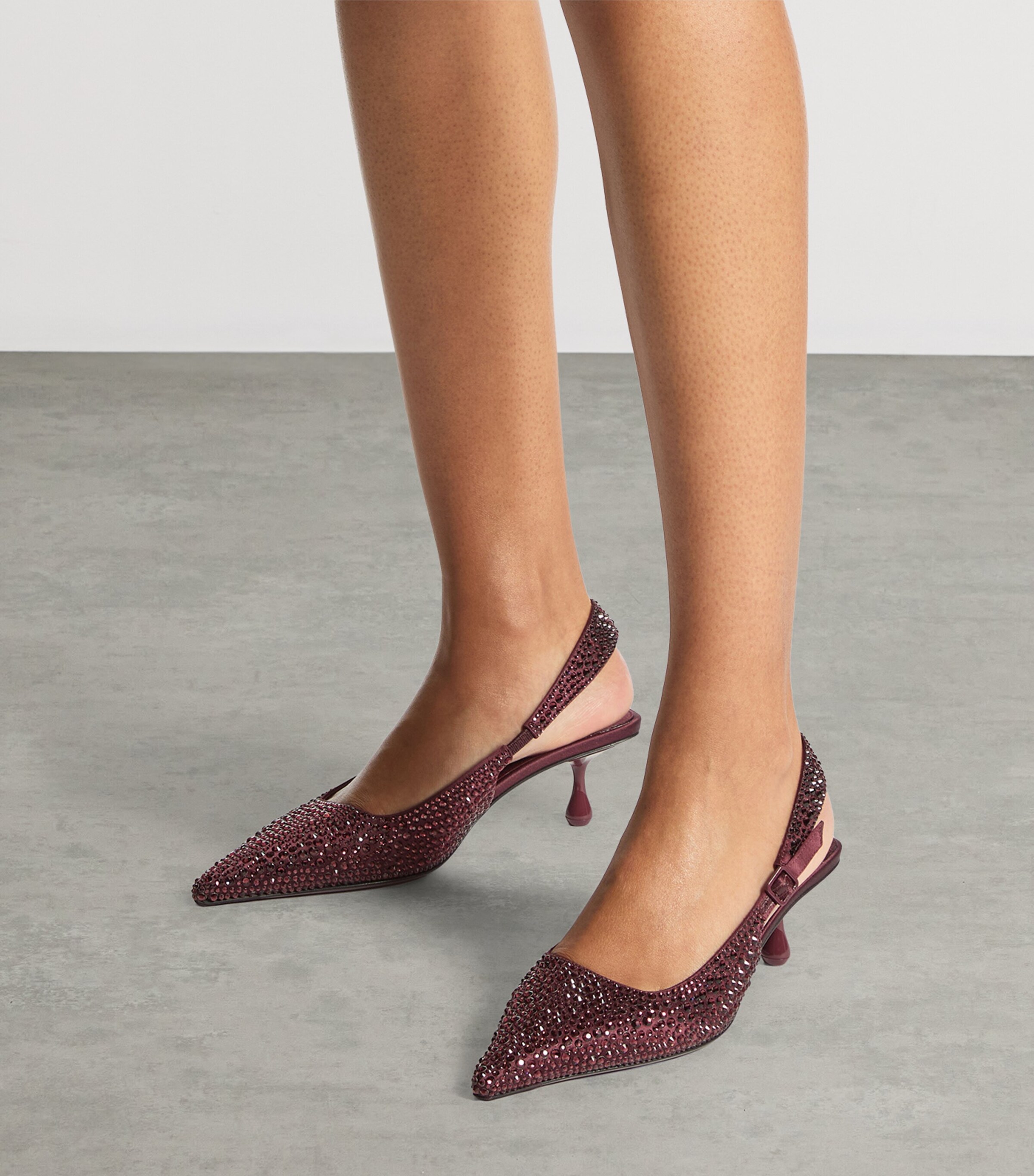 Jimmy Choo Amel 50 Satin Embellished Slingback Pumps Deep Merlot Image 2