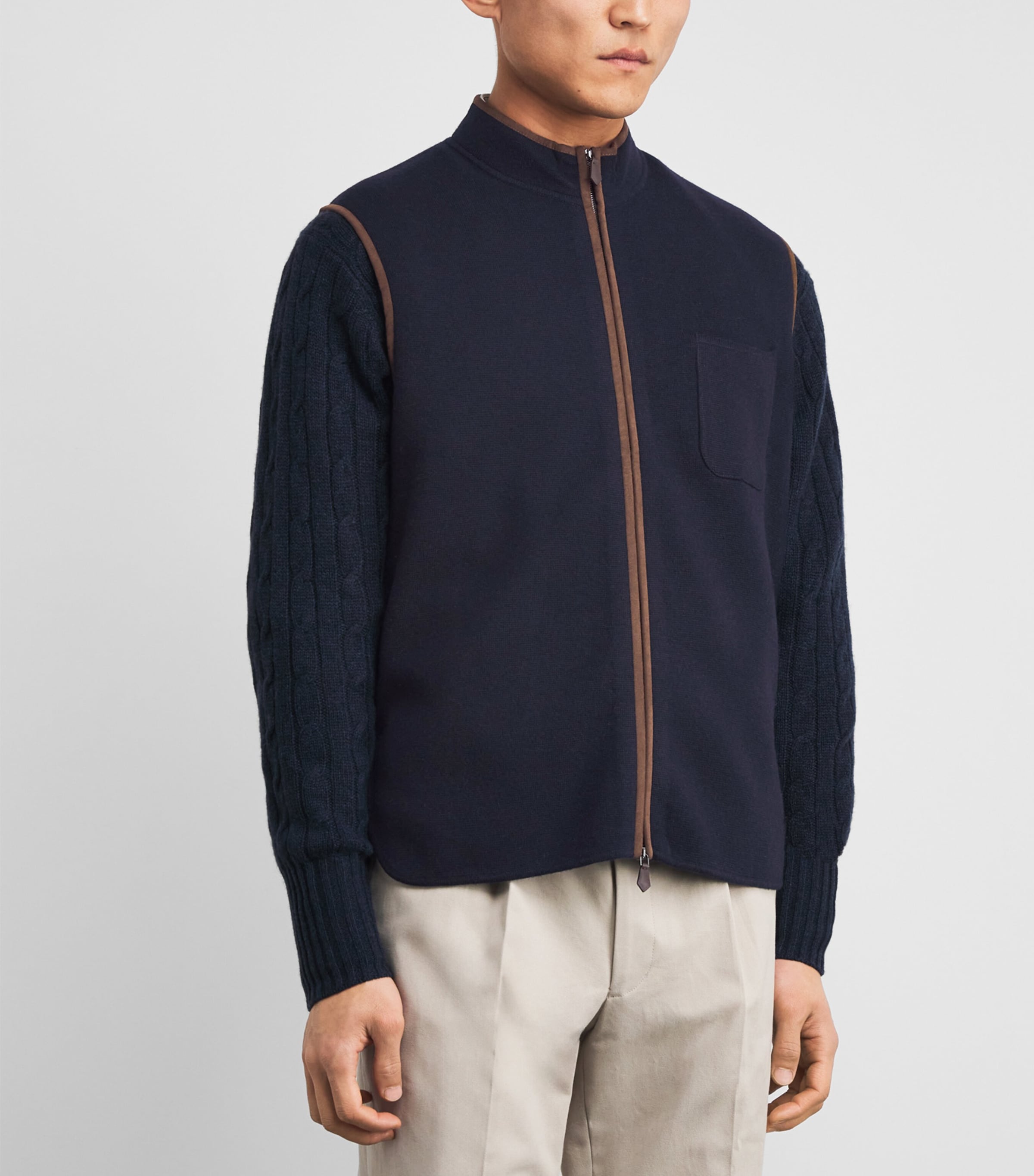 Organic Cashmere Alcantra-Trim Shaftesbury Gilet NAVY Image 3