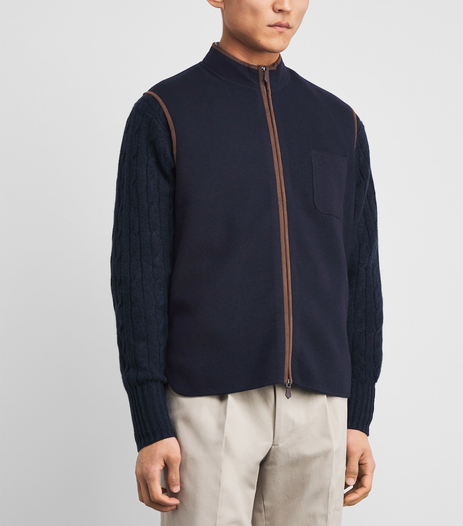 Organic Cashmere Alcantra-Trim Shaftesbury Gilet NAVY Image 3