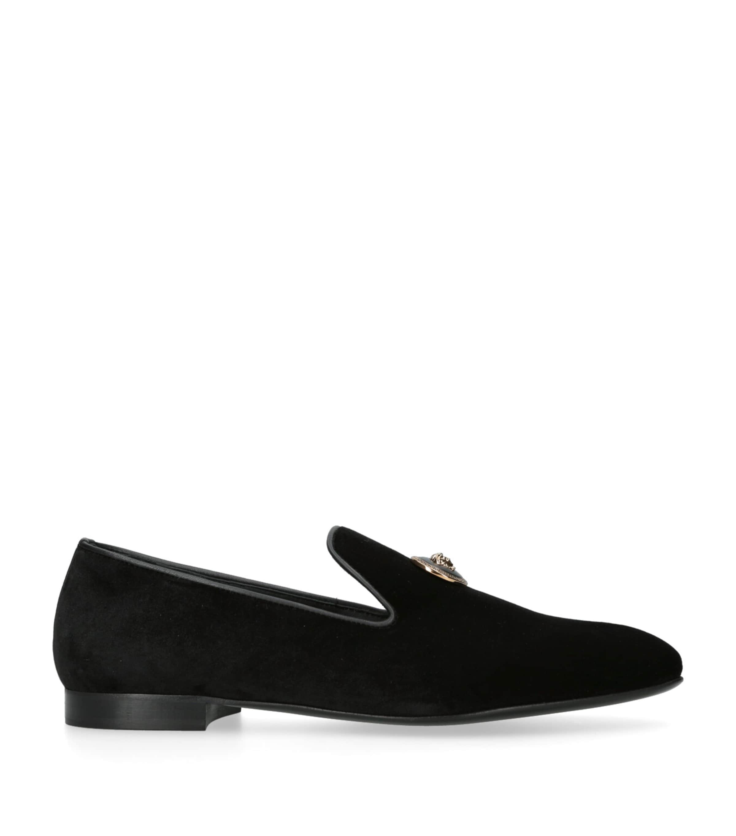 Versace Velvet Medallion Loafers In Black  