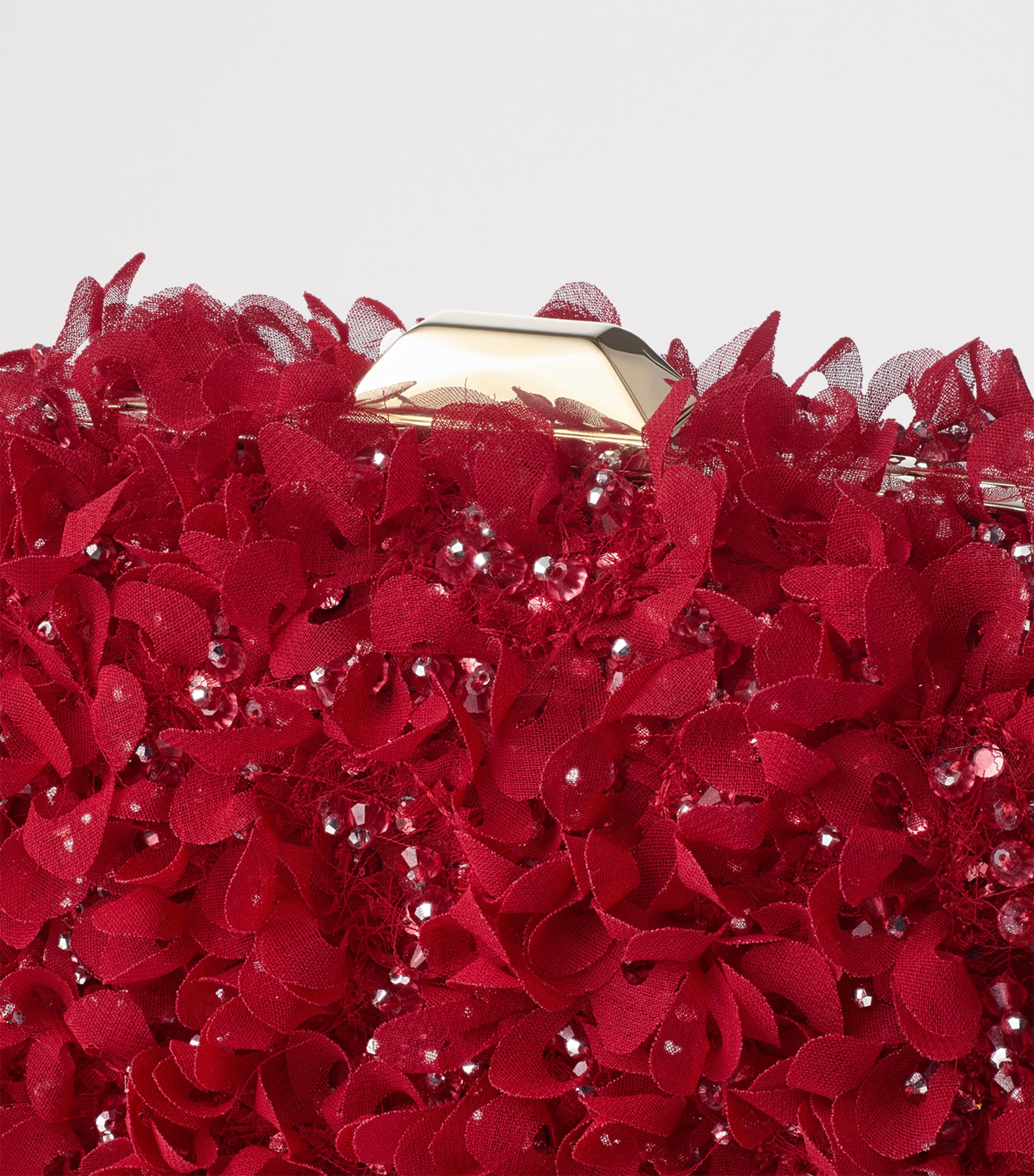 Flower-Embellished Cloud Clutch Bag RUBY RED/LIGHT GOLD Image 4