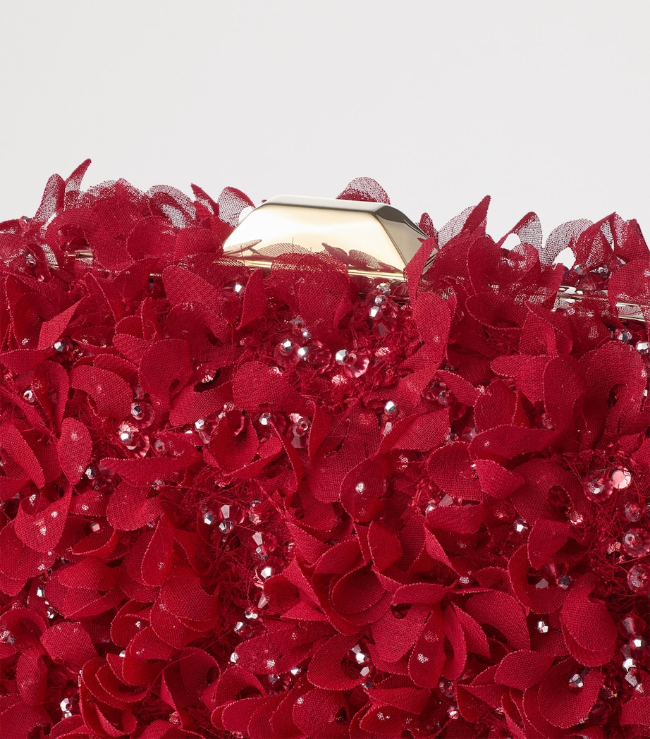 Flower-Embellished Cloud Clutch Bag RUBY RED/LIGHT GOLD Image 3