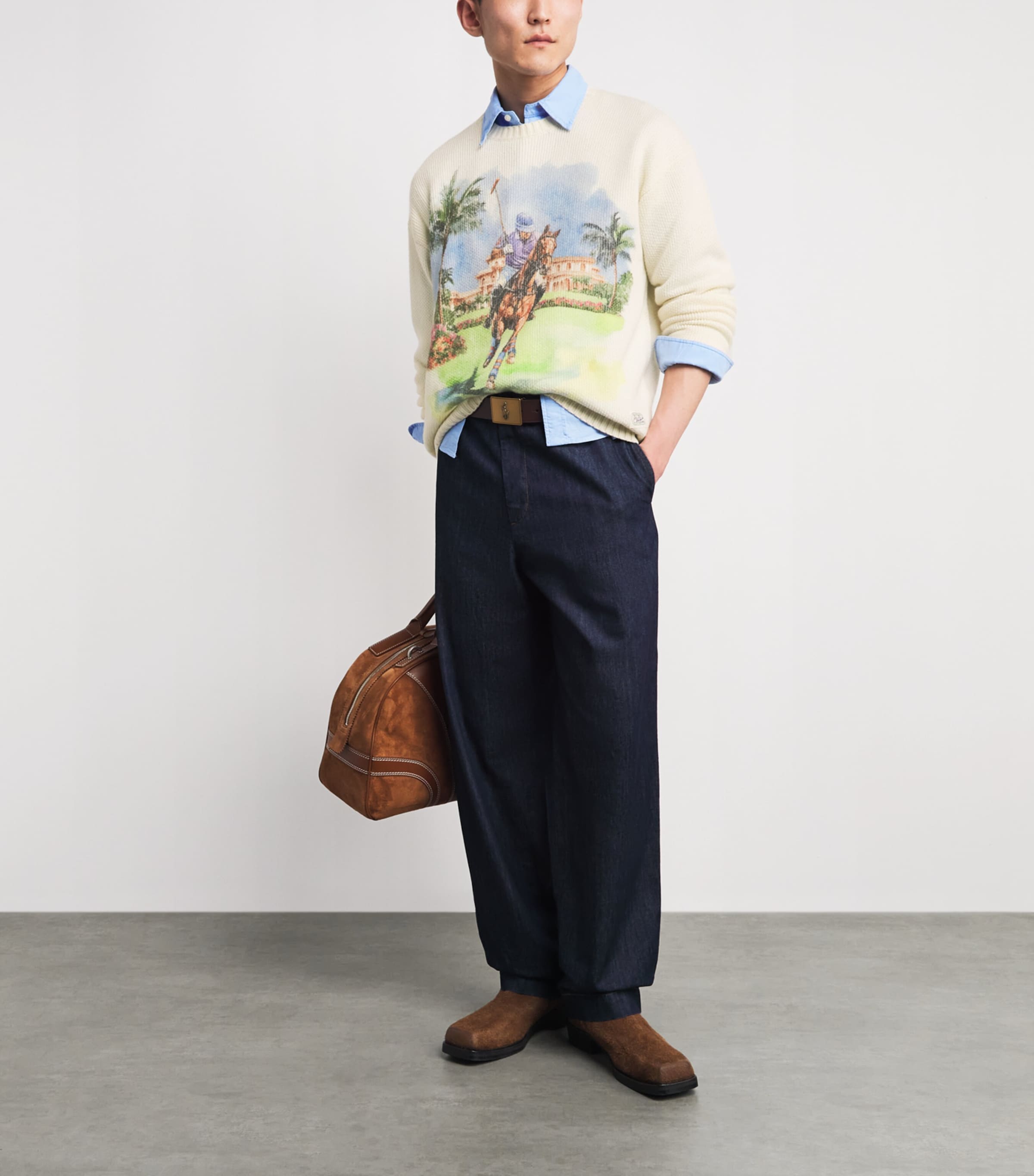 Polo Ralph Lauren Mens Cashmere Polo Print Sweater Cream Combo Image 2