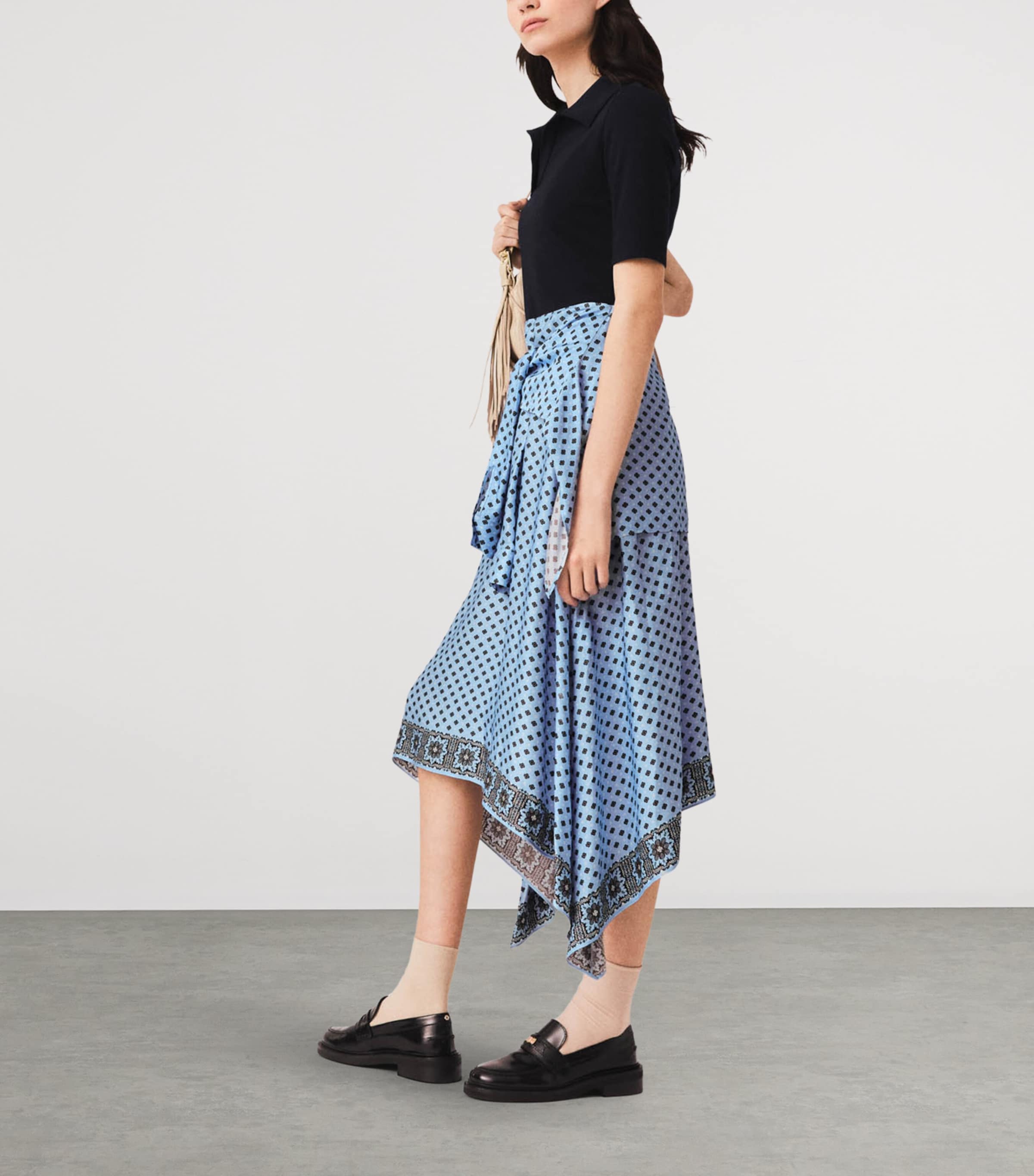 Maje Womens Printed Midi Shirt Dress Light Blue Image 3