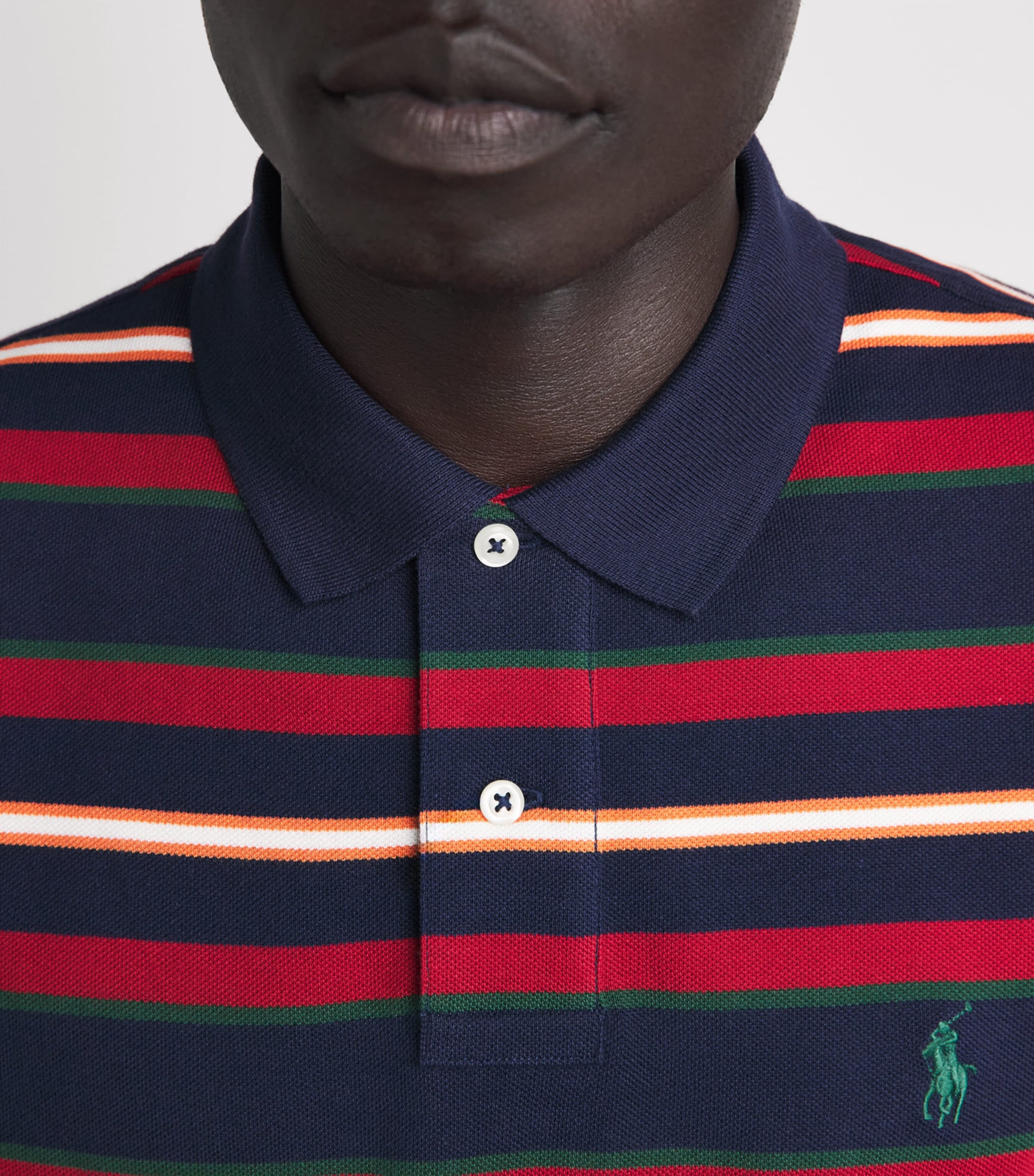 Polo Ralph Lauren Mens Cotton Stripe Custom Slim Polo Shirt Newport Navy Multi Image 3
