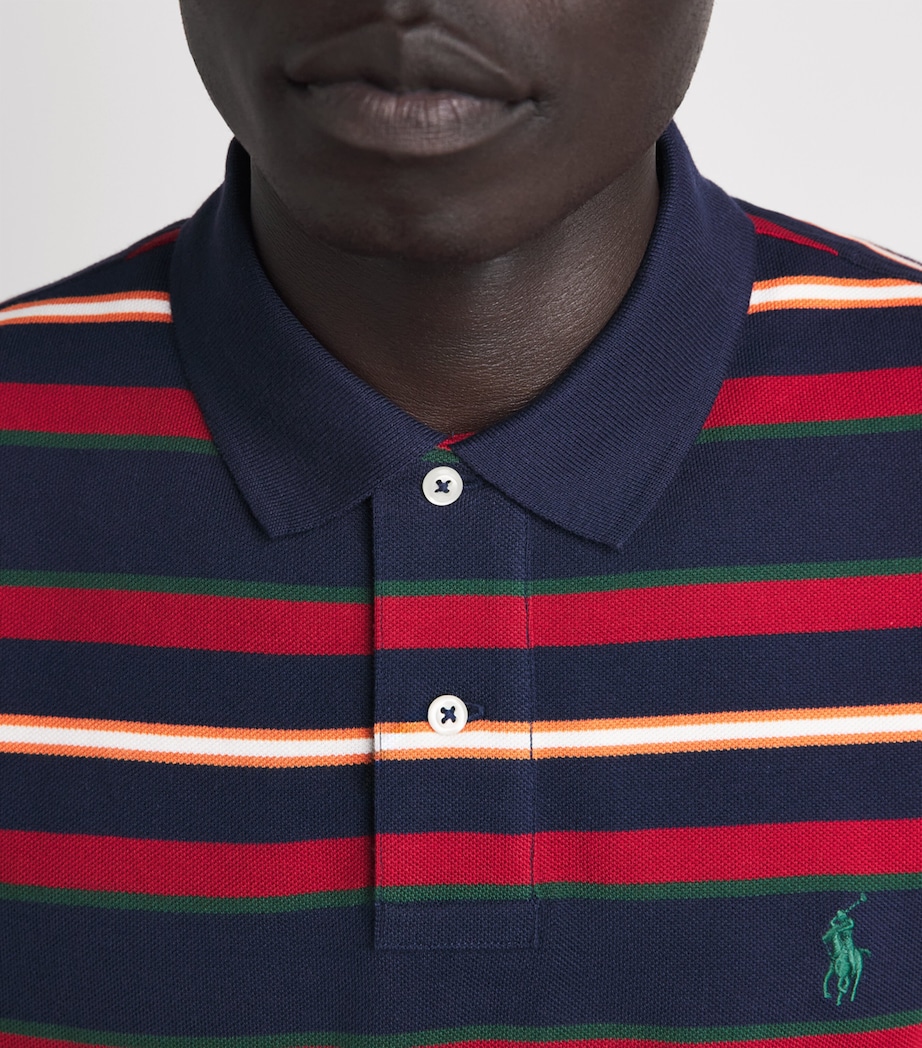 Polo Ralph Lauren Mens Cotton Stripe Custom Slim Polo Shirt Newport Navy Multi Image 3