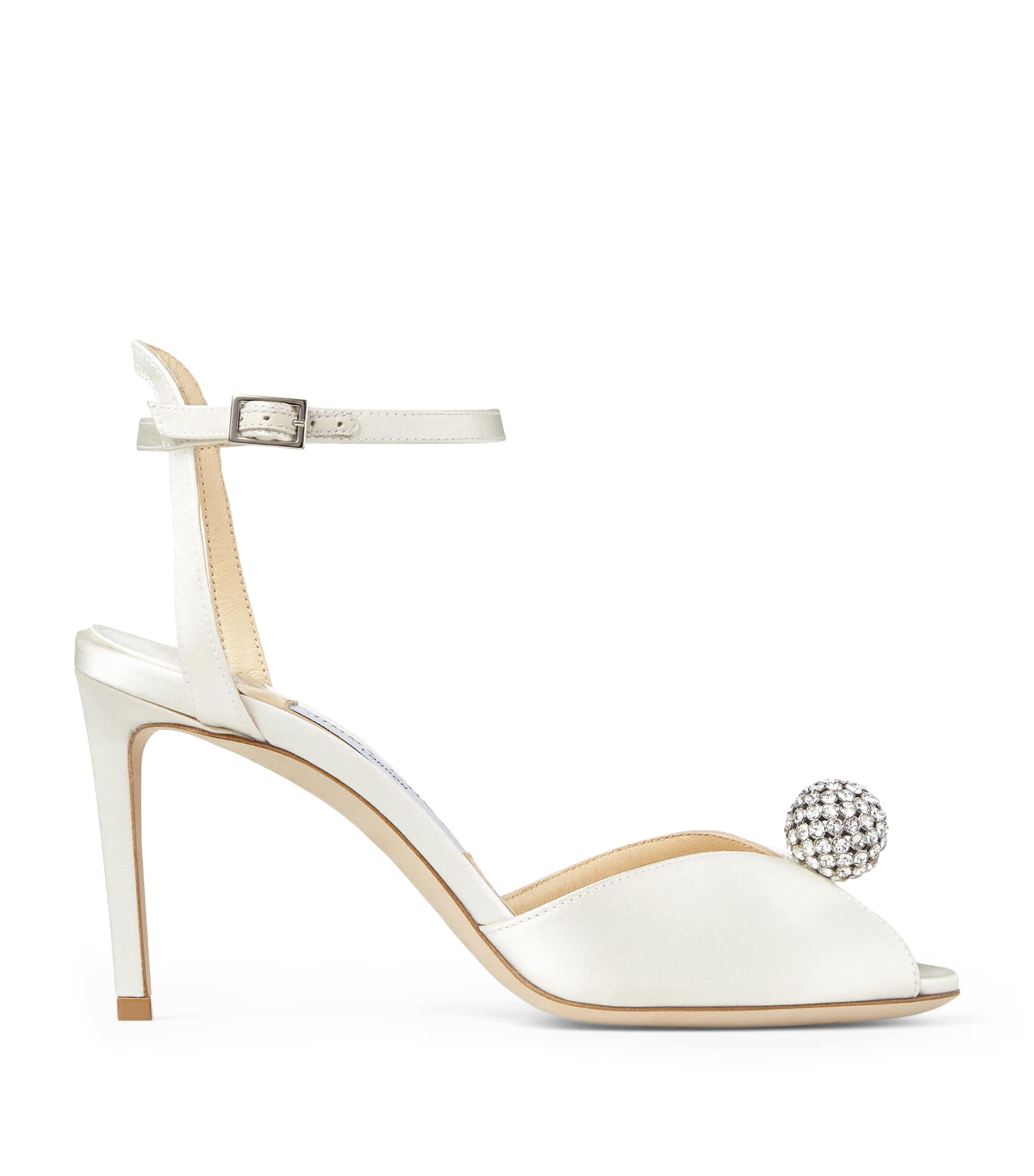 Jimmy Choo White Sacora 85 Glitter Leather Sandals In Ivory