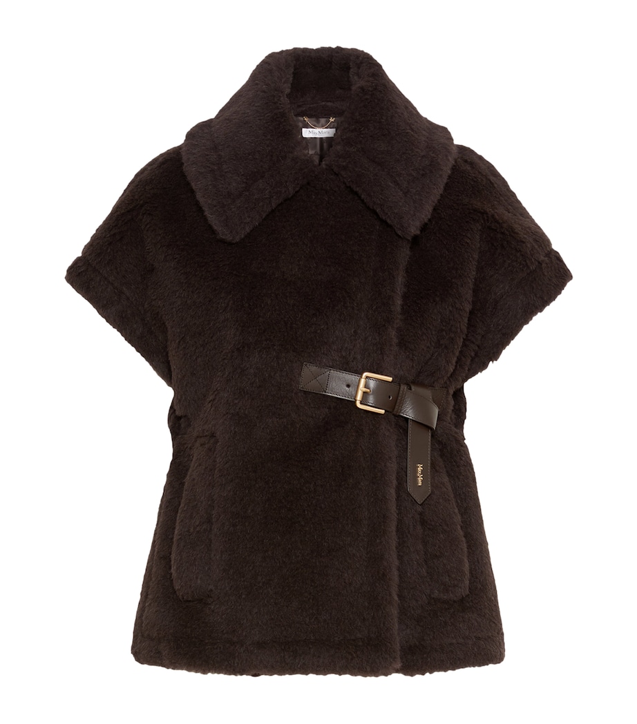 Max Mara Womens Faux Fur Belted Cape Brown Image 1