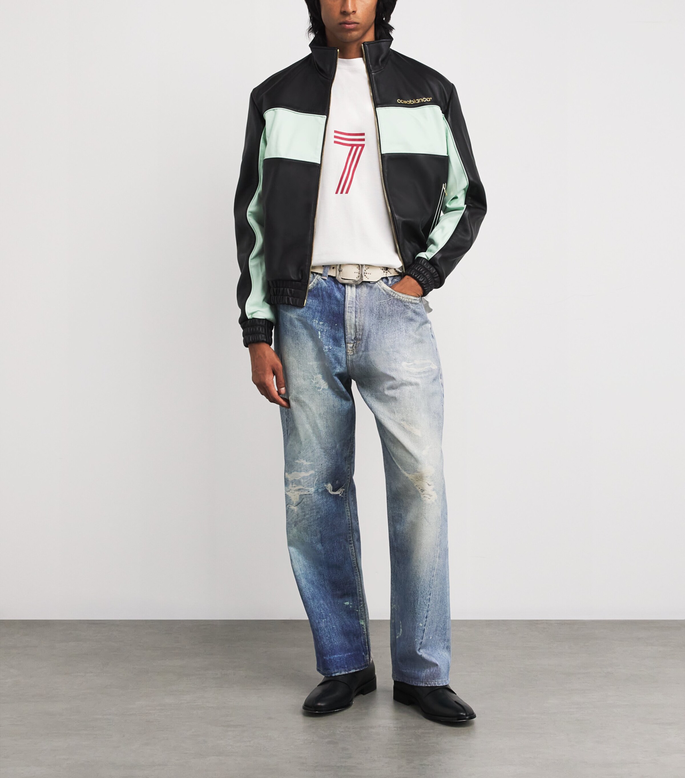 Rhude Mens Cotton-Blend Football Jersey T-Shirt White/black/red Image 2