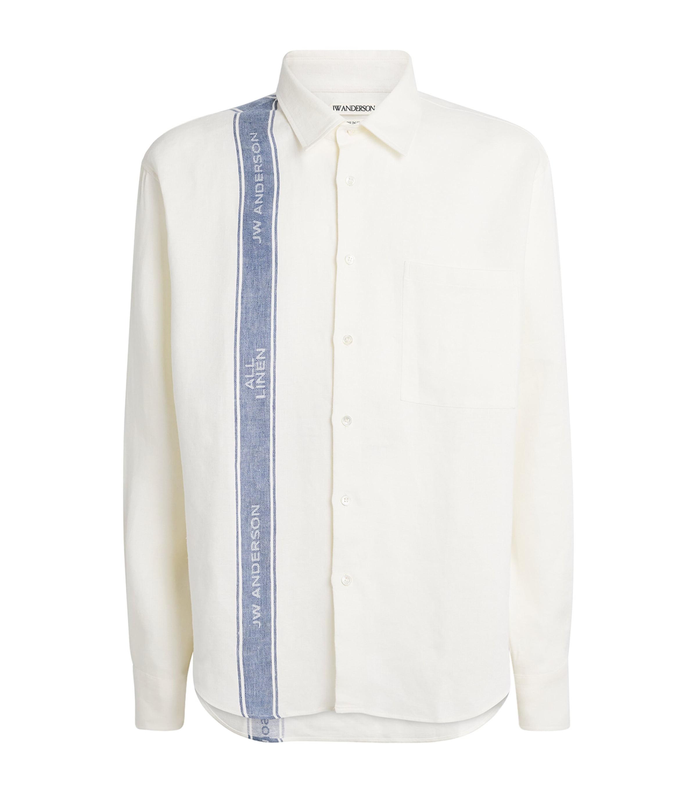 JW Anderson Mens Linen Tea Towel Stripe Shirt Off White/blue Image 1