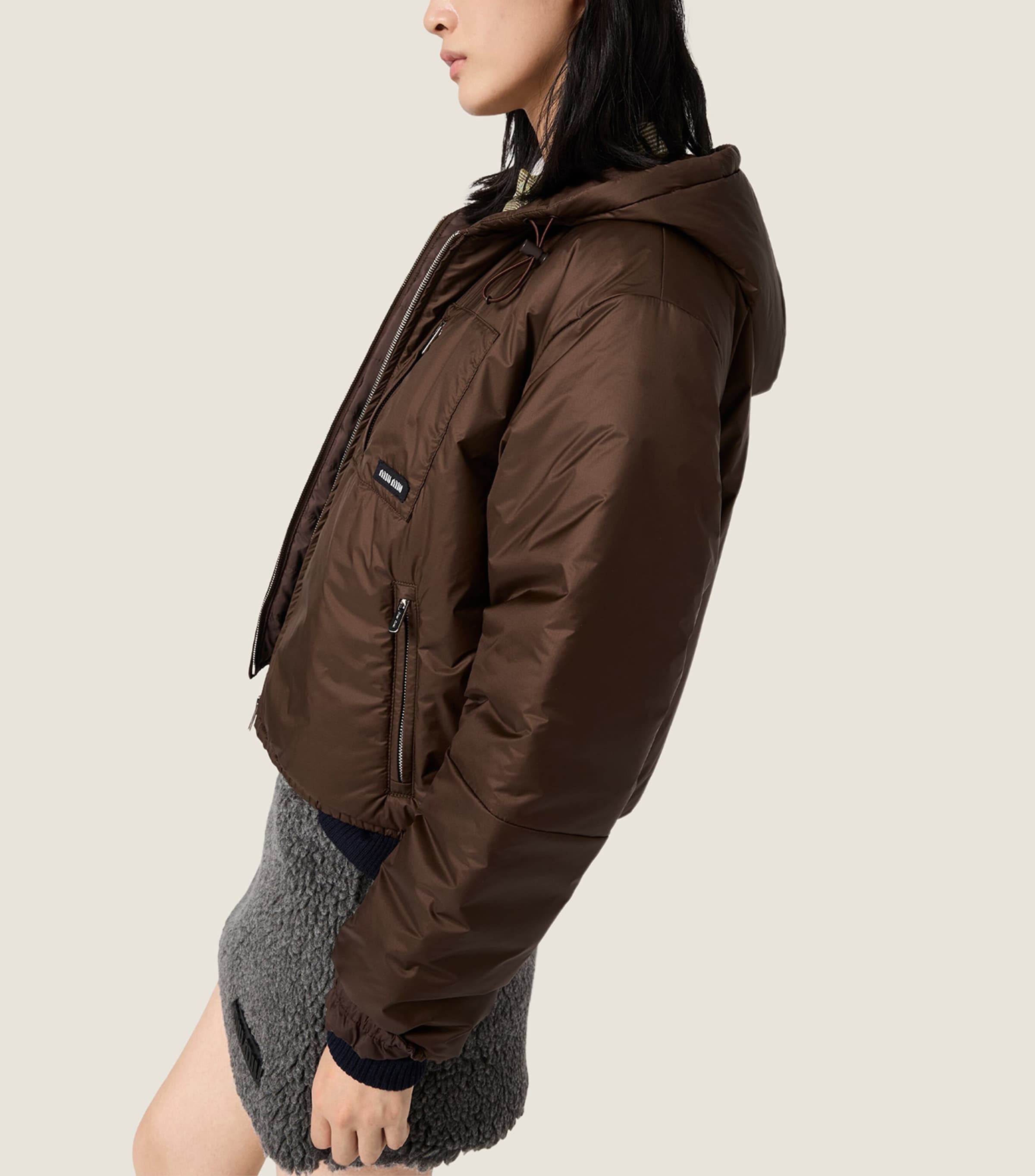 Miu Miu Womens Ripstop Cropped Puffer Jacket Brown Image 4