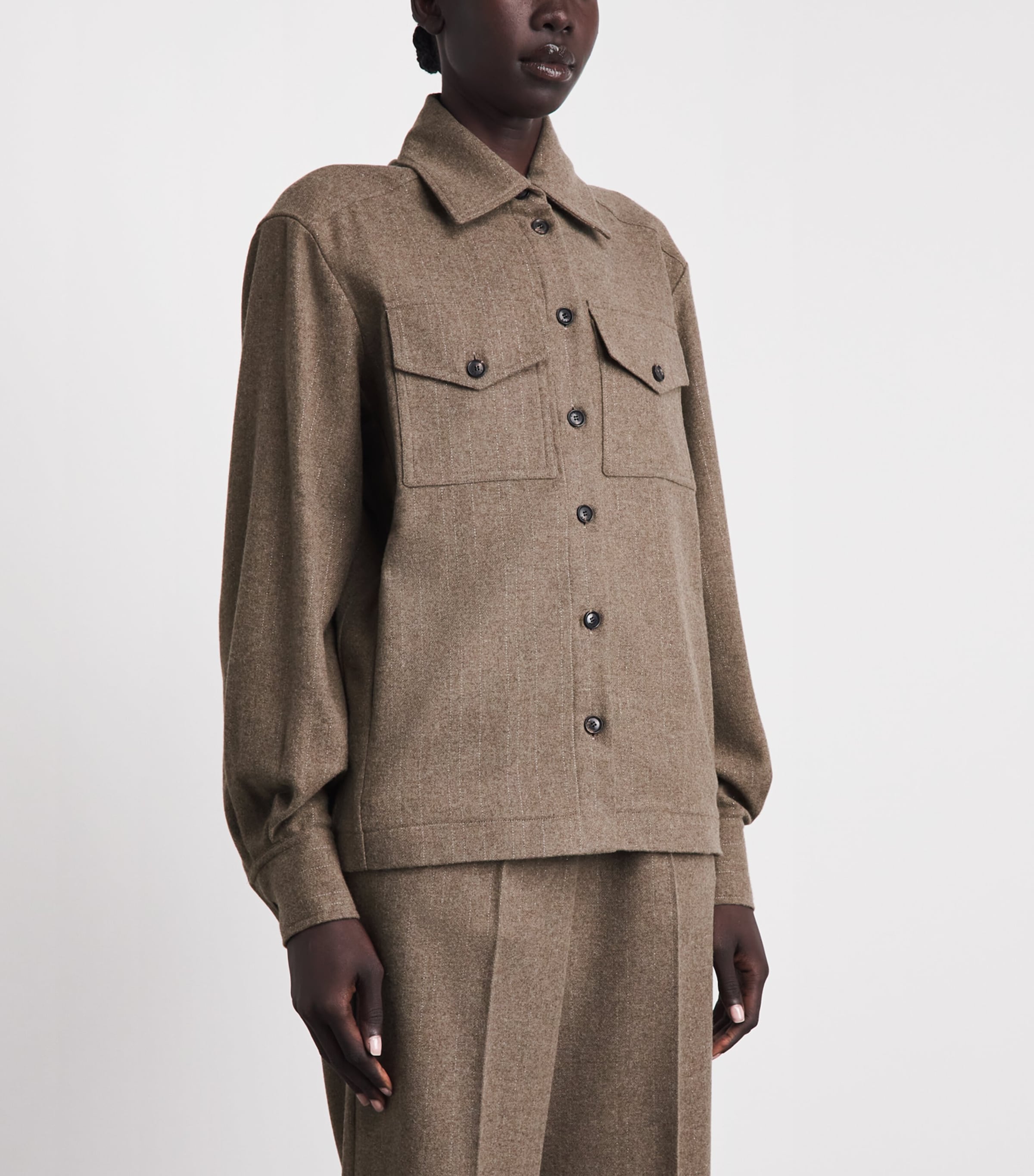 Kiton Womens Virgin Wool-Cashmere Overshirt Light Brown Stripe Image 4