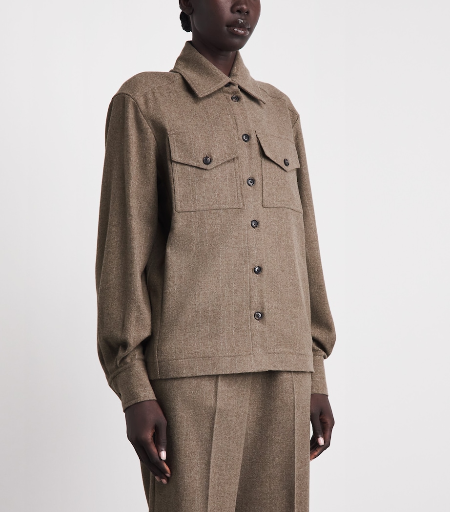 Kiton Womens Virgin Wool-Cashmere Overshirt Light Brown Stripe Image 4
