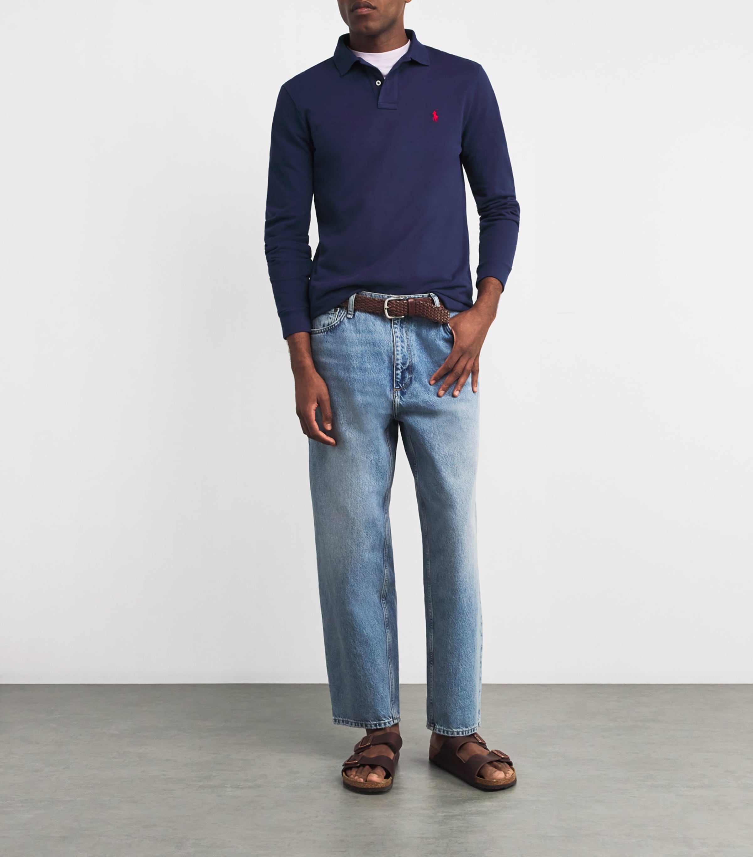 Cotton Long-Sleeve Polo Shirt NAVY Image 2