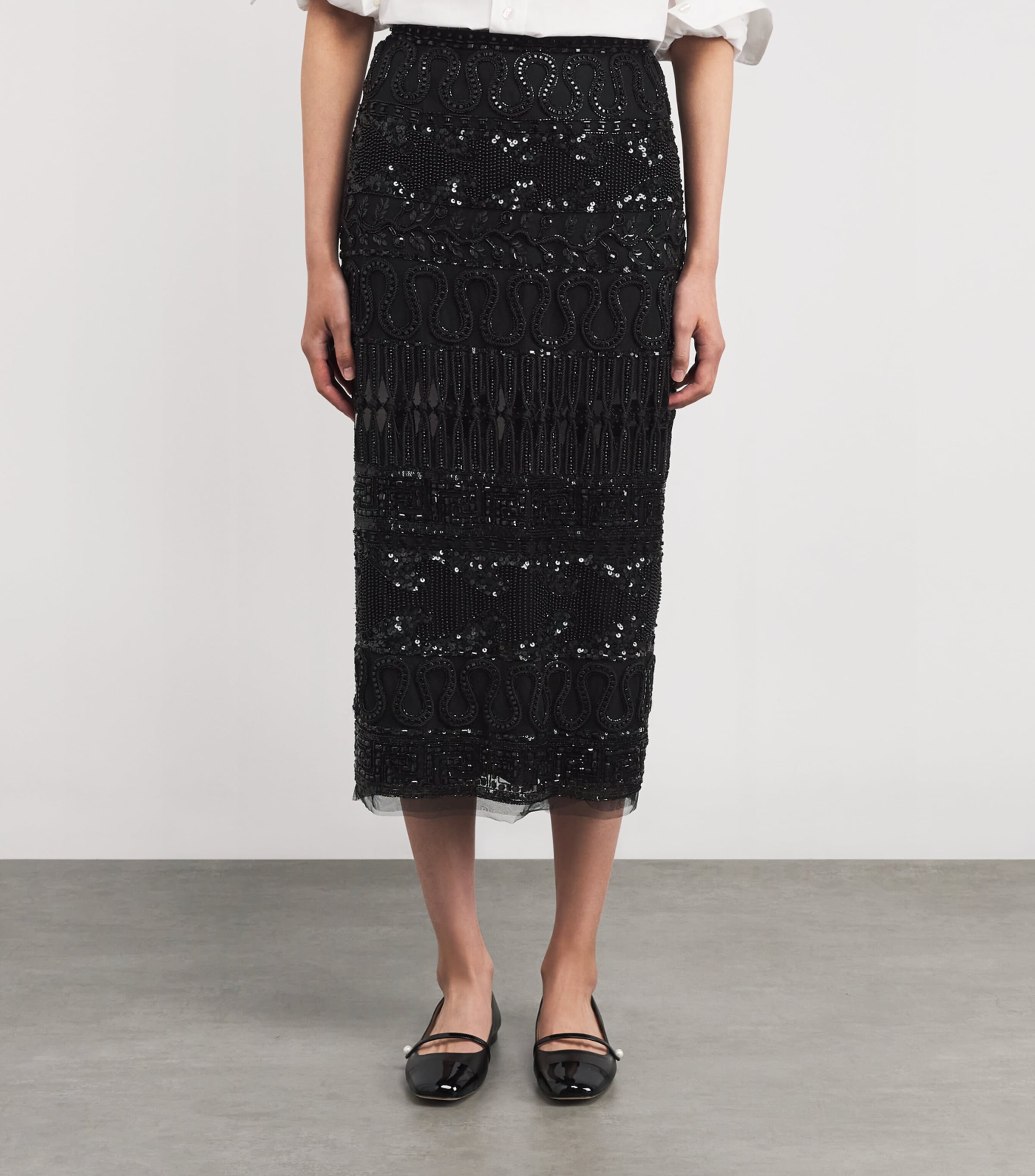 Tulle Embellished Midi Skirt 001 BLACK Image 3