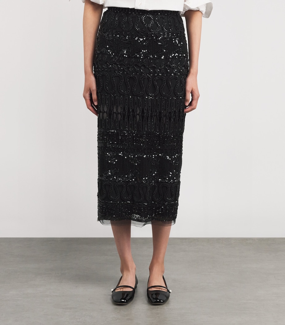 Tulle Embellished Midi Skirt 001 BLACK Image 3