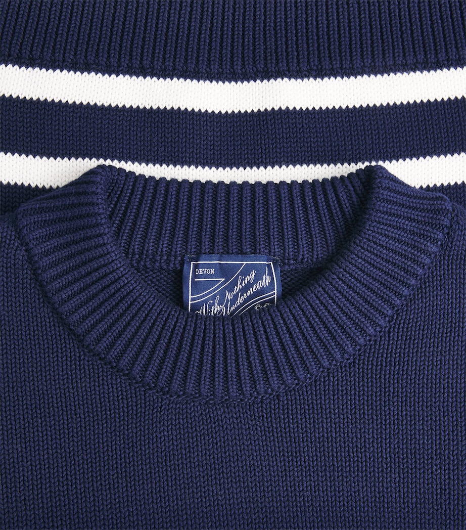With Nothing Underneath Womens Cotton Devon Sweater Navy White Stripe Image 6