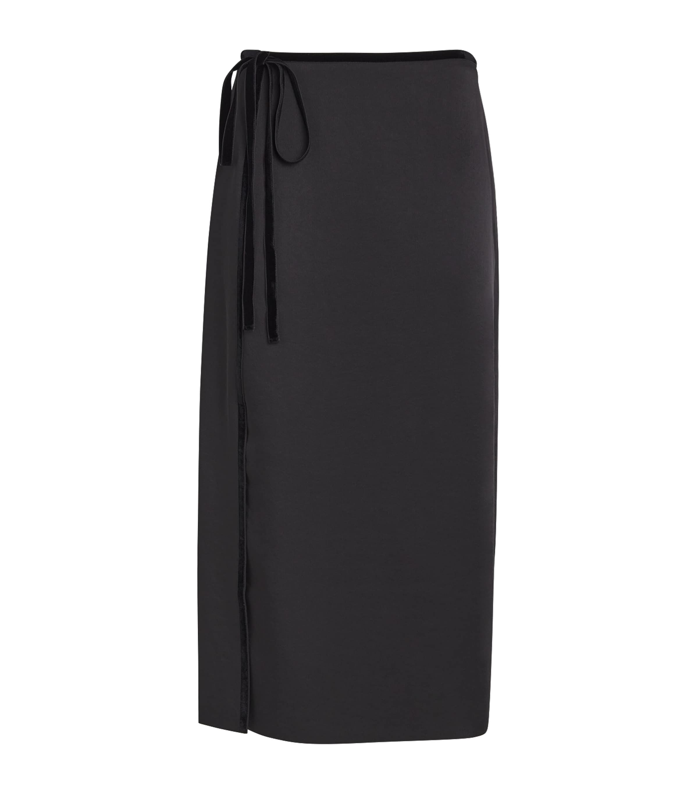 Vince Velvet-trim Side-slit Midi Skirt In Black