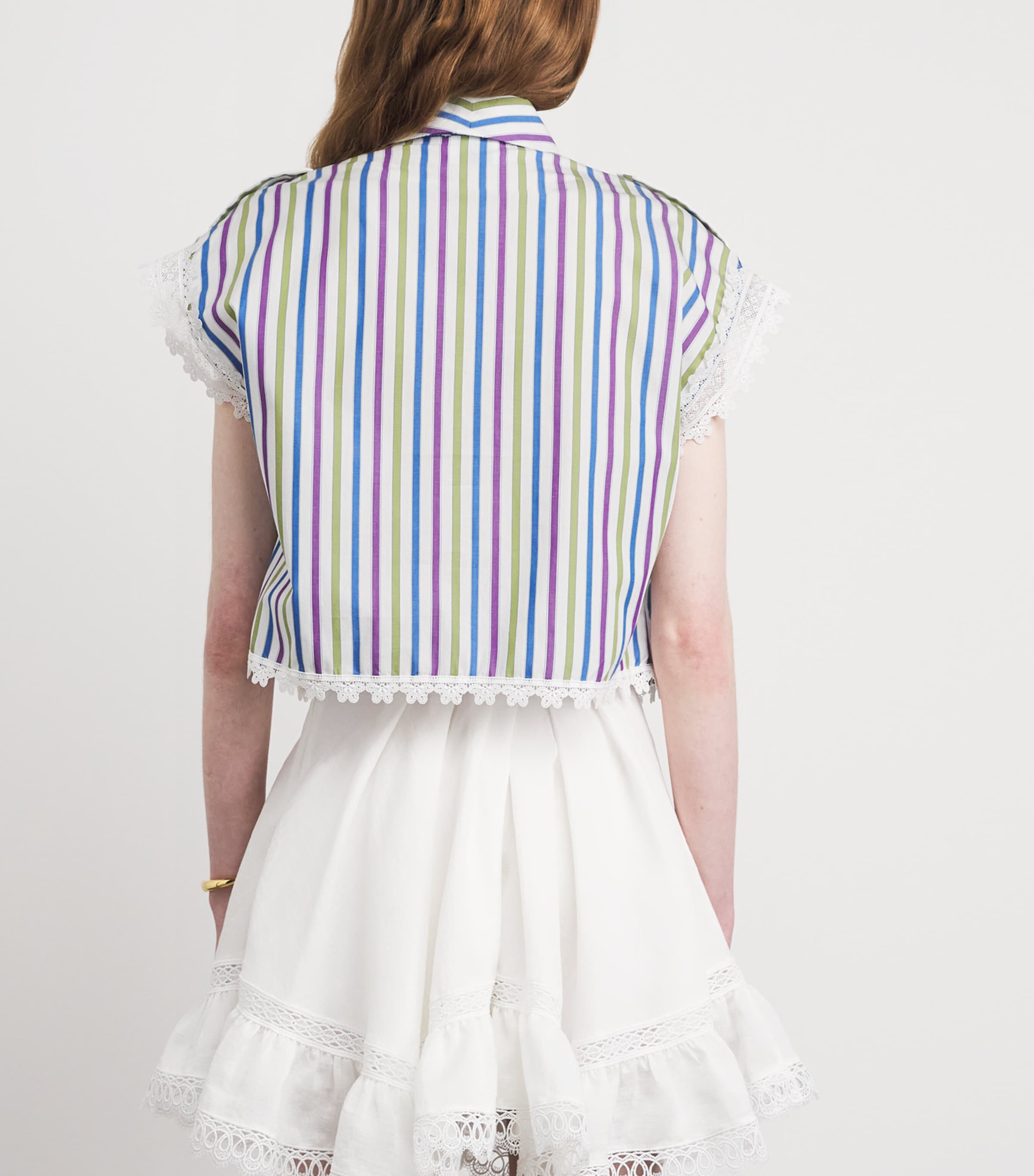 Claudie Pierlot Womens Lace-Trim Stripe Shirt Multicolored Image 5