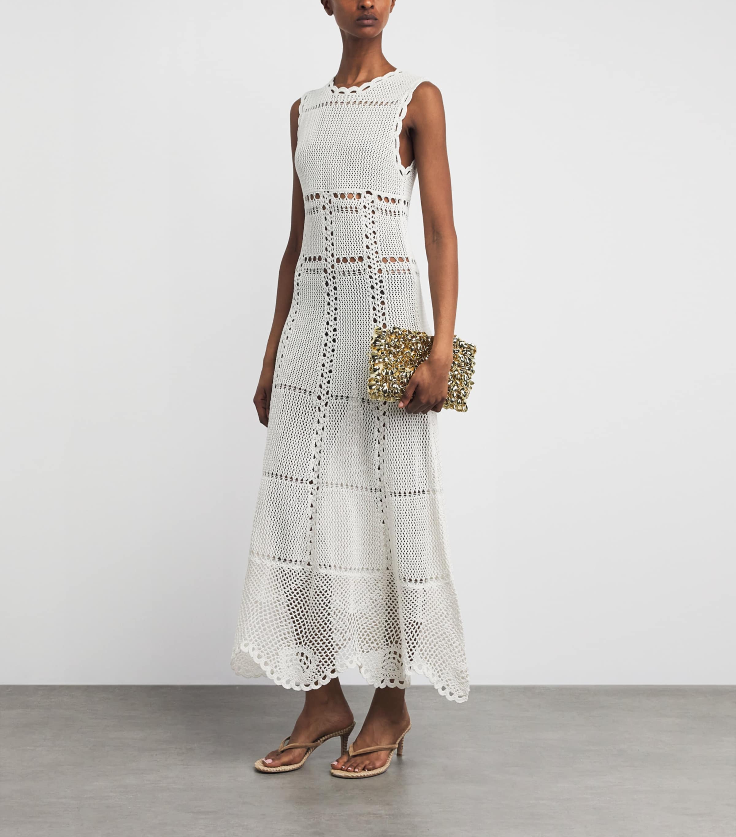 Erdem Womens Cotton Crochet Maxi Dress Ivory Image 2