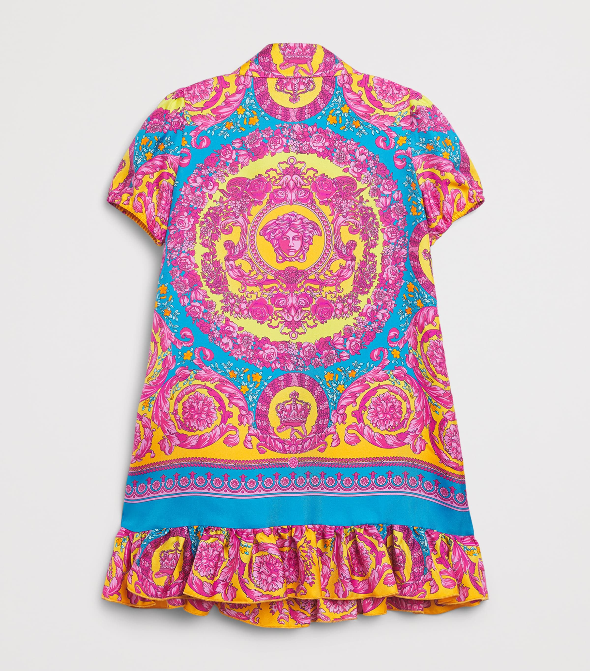 Versace Kids Silk Barocco Print Dress (6-10 Years) Pnk+btfly Bl Image 2