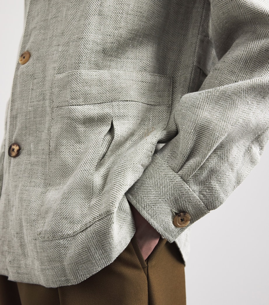 100HANDS Mens Linen-Wool Herringbone Overshirt Spring Green Image 3