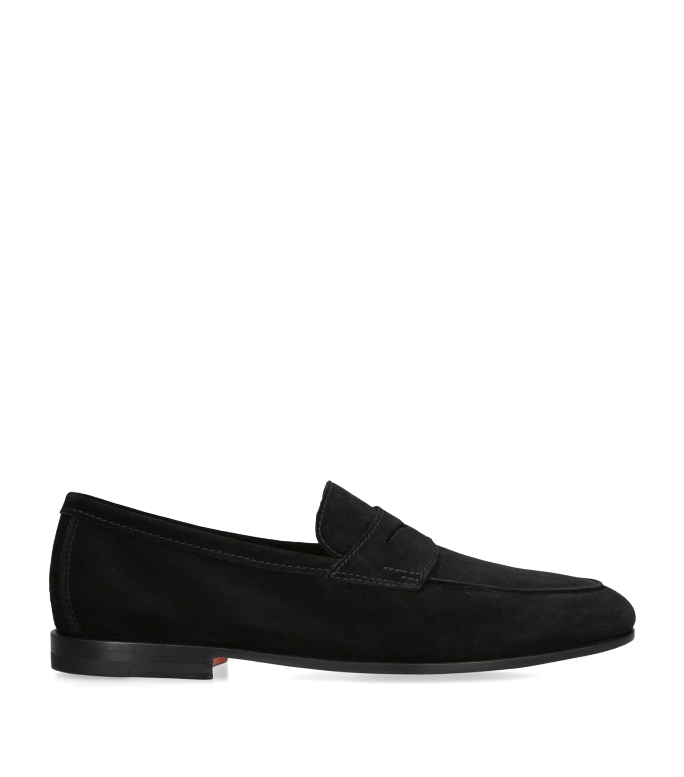 Santoni Mens Black Carlos Suede Penny Loafers In Black