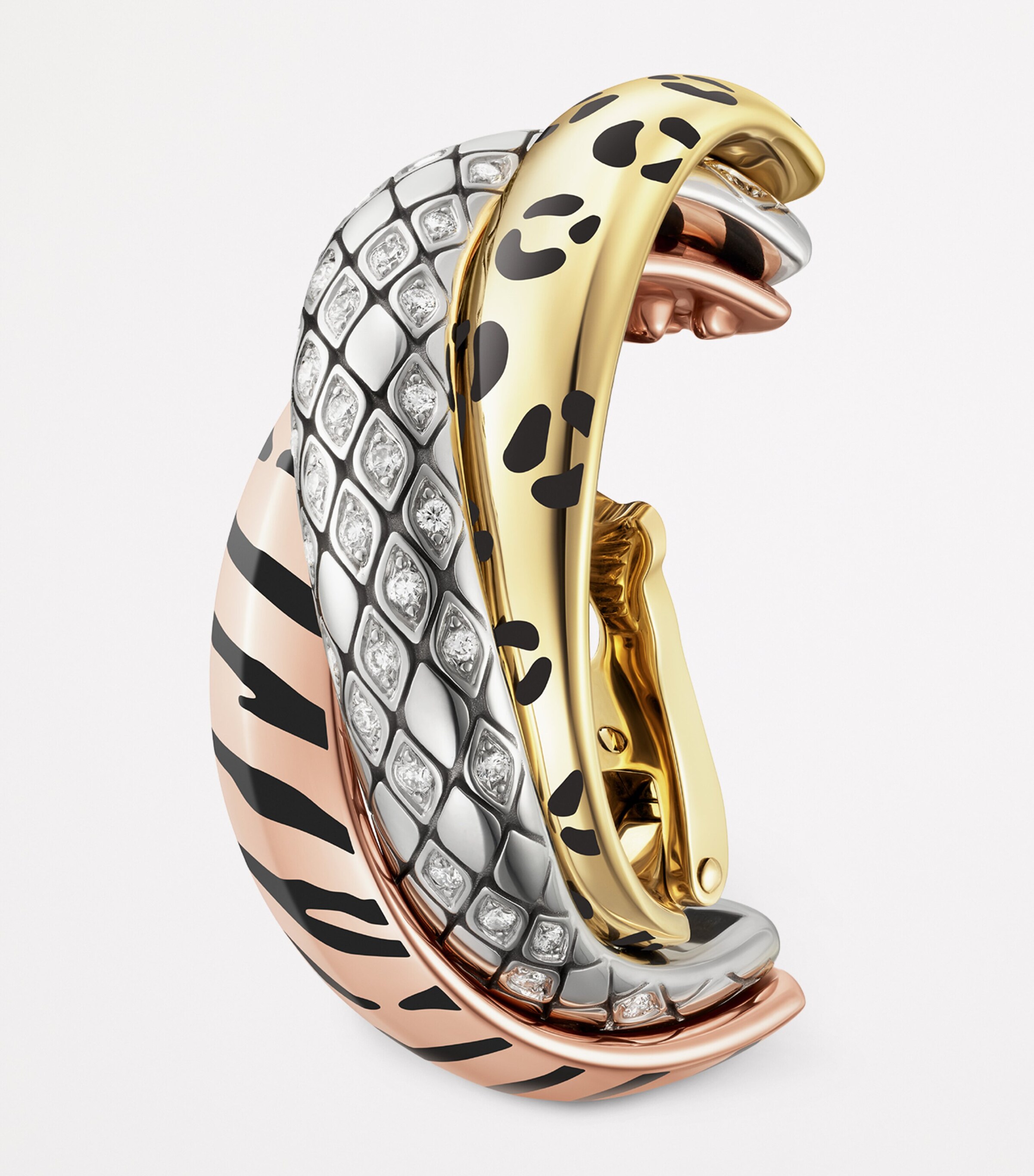 Lacquered Gold and Semi-Pavéd Diamond Trinity Single Earring MULTI Image 5