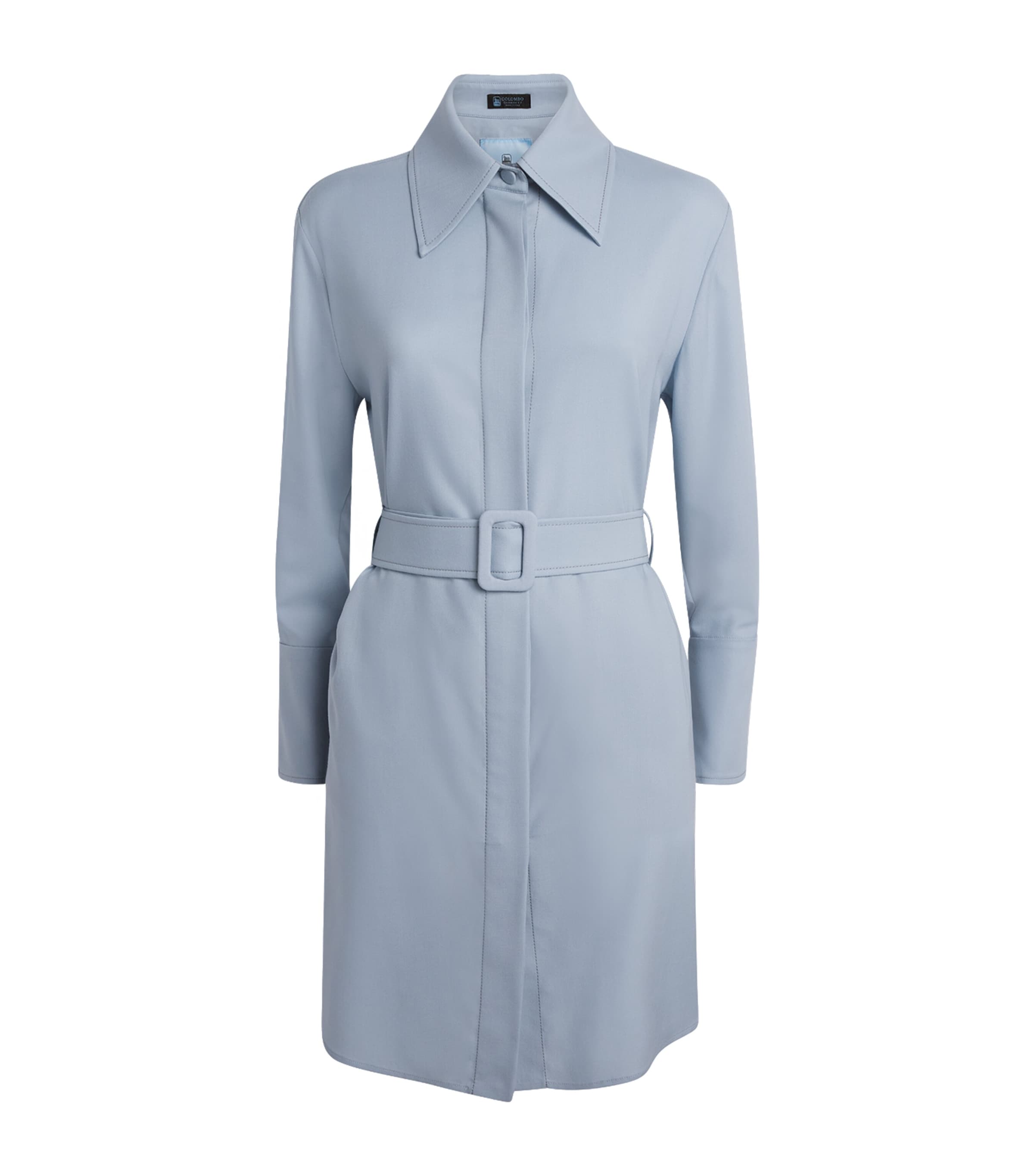 Colombo Womens Cashmere Oversized Belted Shirt Flower Print Blue Sky Image 1