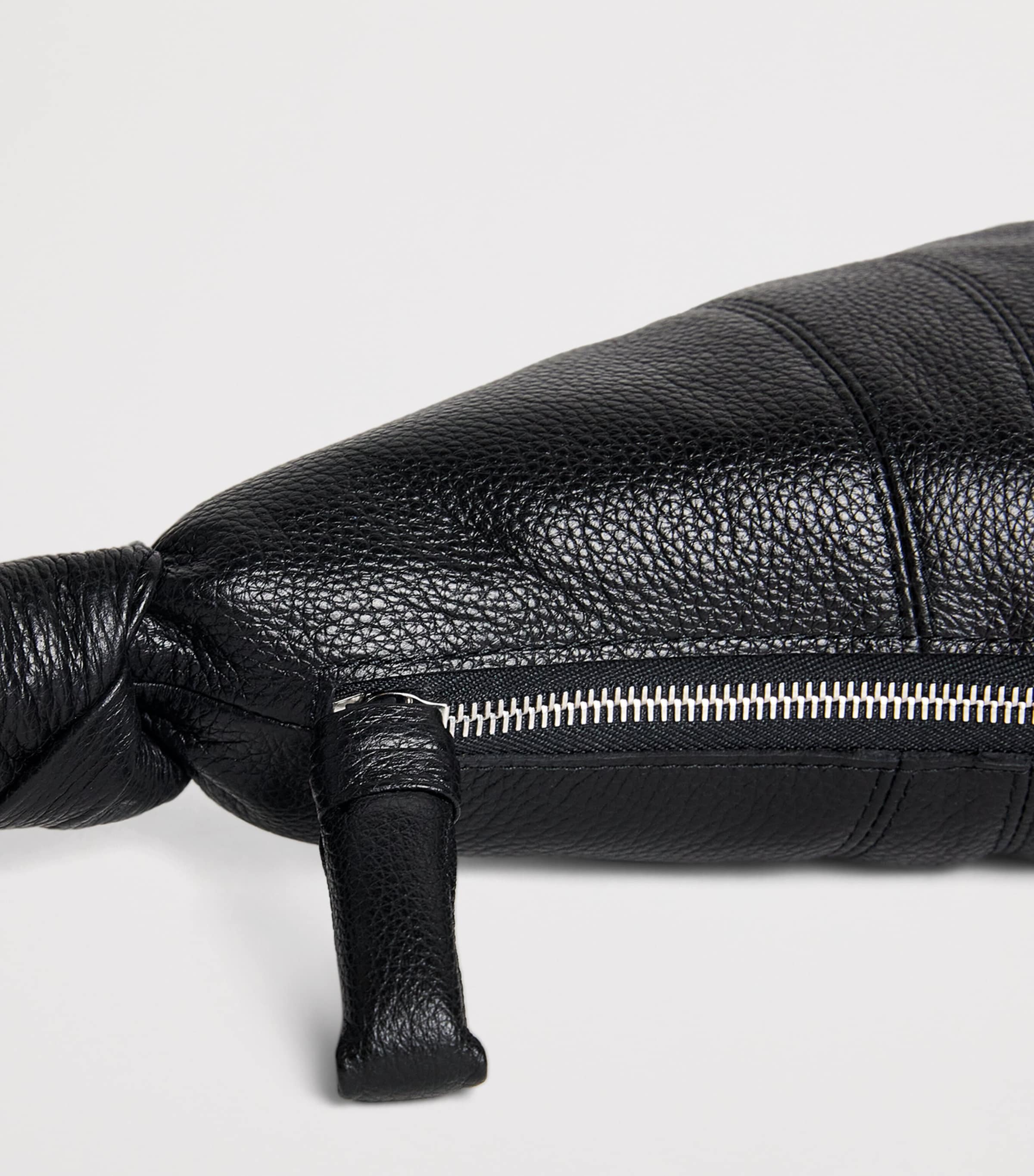 Small Grained Leather Croissant Cross-Body Bag BK999 BLACK Image 4