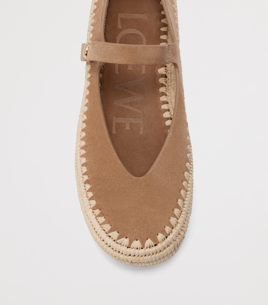 LOEWE x Paula’s Ibiza Suede-Raffia Rio Mary Jane Flats Dark Beige Image 5