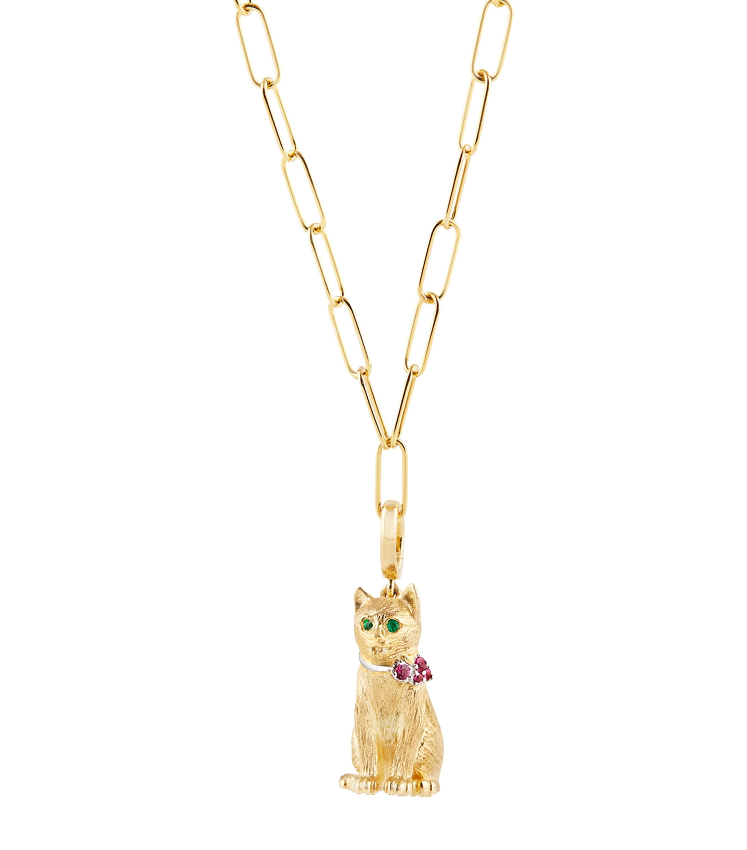 Annoushka X The Vampire's Wife Yellow Gold, Emerald And Sapphire Cat Charm