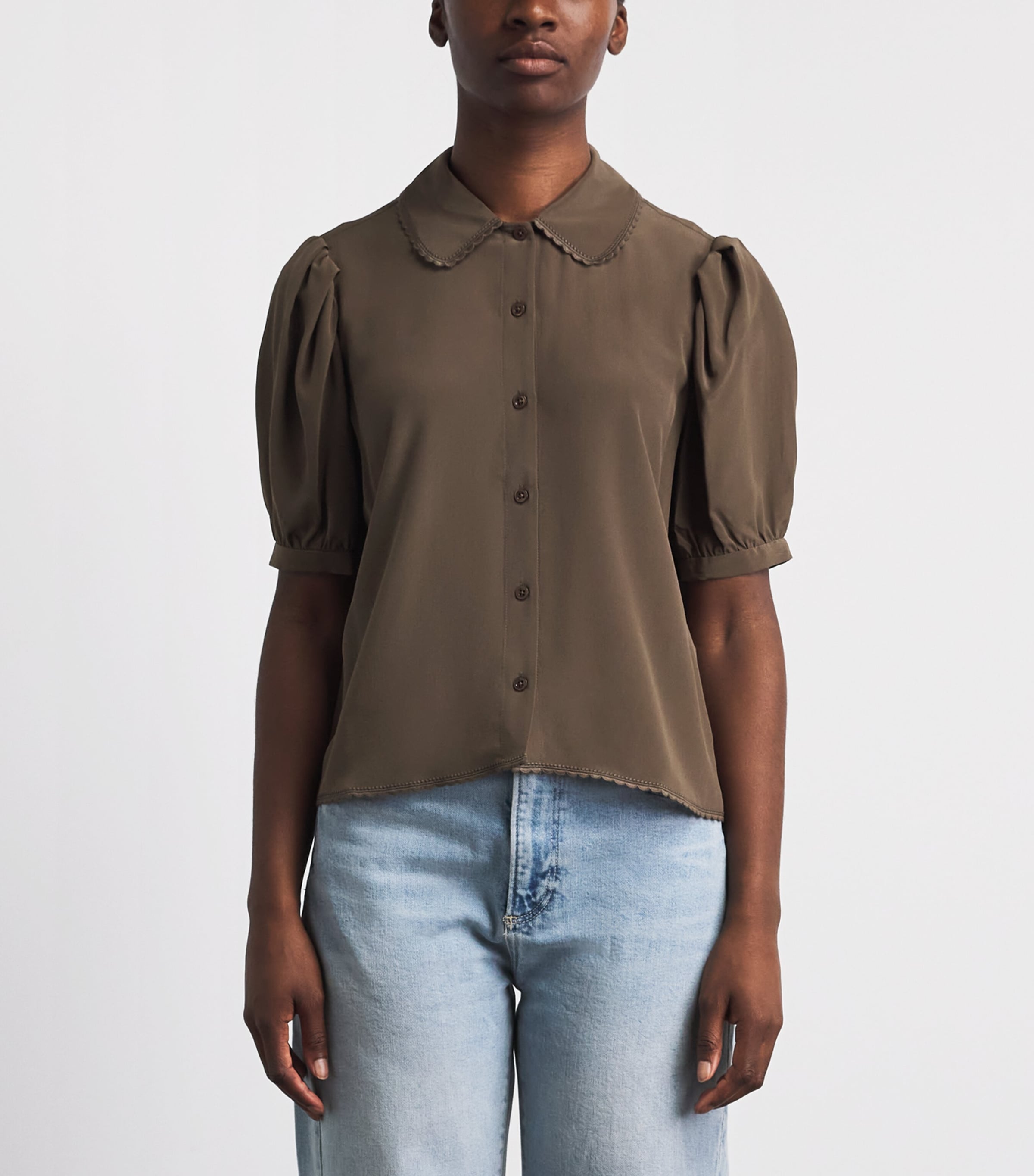 FRAME Womens Silk The Prim Blouse Deep Olive Image 4