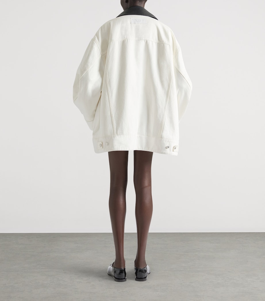 Leather-Trim Oversized Denim Jacket OFF WHITE Image 3