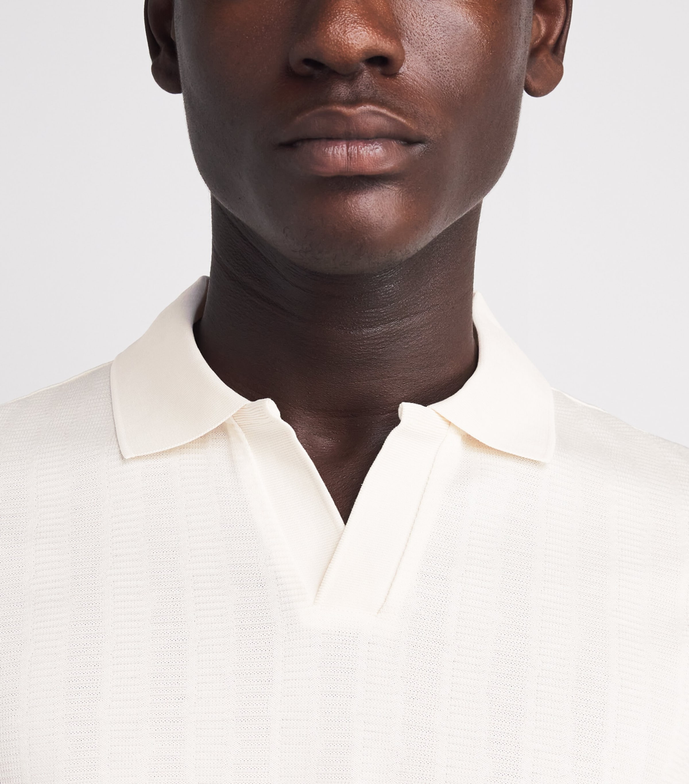 BOSS Mens Cotton Jacquard Open-Neck Polo Shirt Open White Image 3