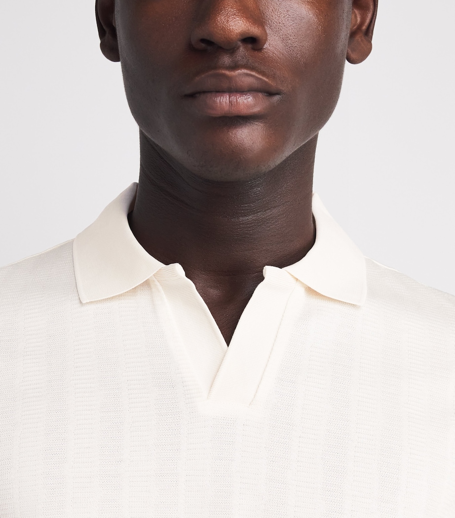 BOSS Mens Cotton Jacquard Open-Neck Polo Shirt Open White Image 3