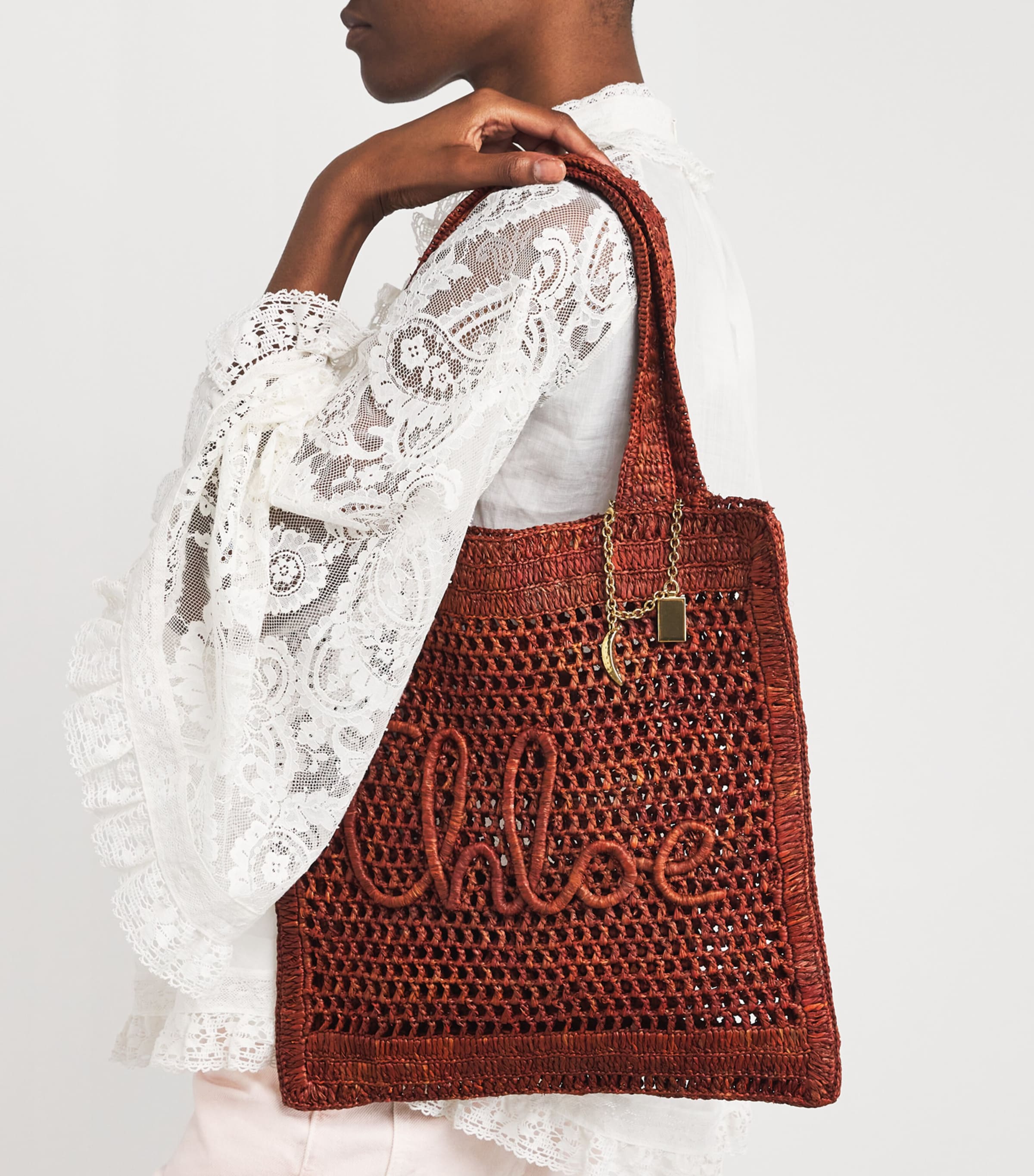 Chloé Raffia Summer Banana Tote Bag Clay Brown Image 2