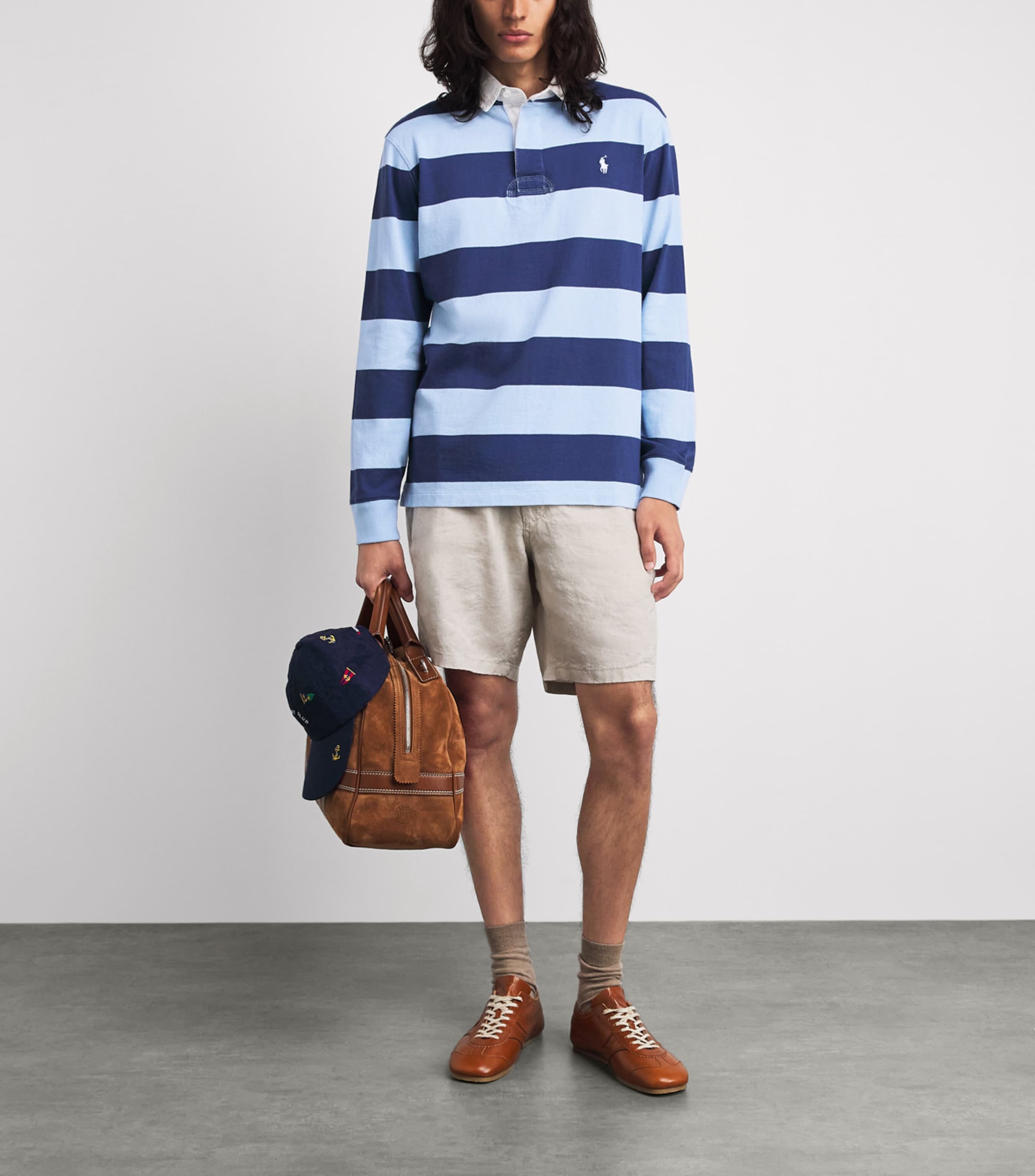 Polo Ralph Lauren Mens Cotton Stripe Rugby Shirt Light Nvy/offce Blue Image 2