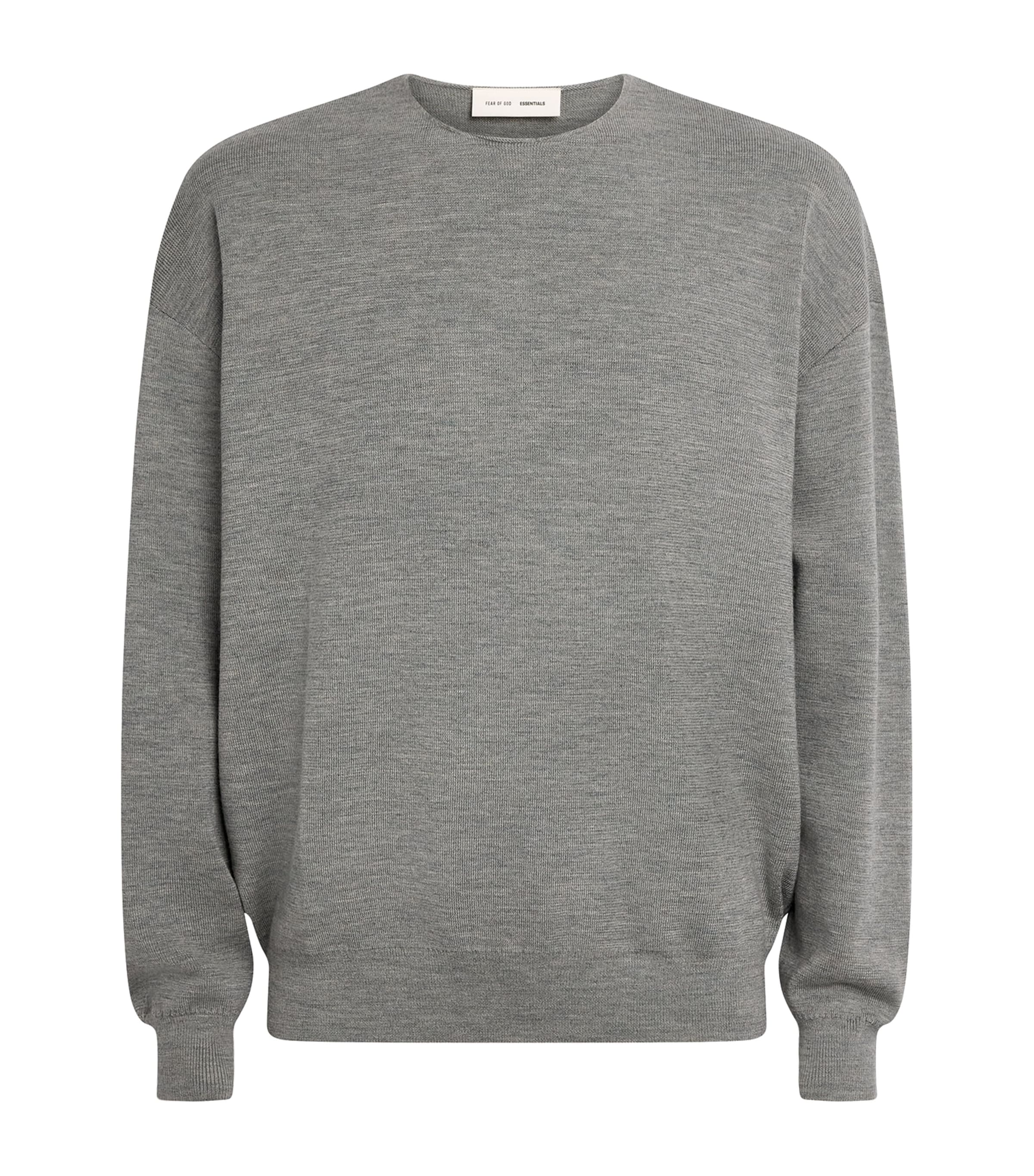 FEAR OF GOD ESSENTIALS Grey Wool Logo-Tag Sweater | Harrods US