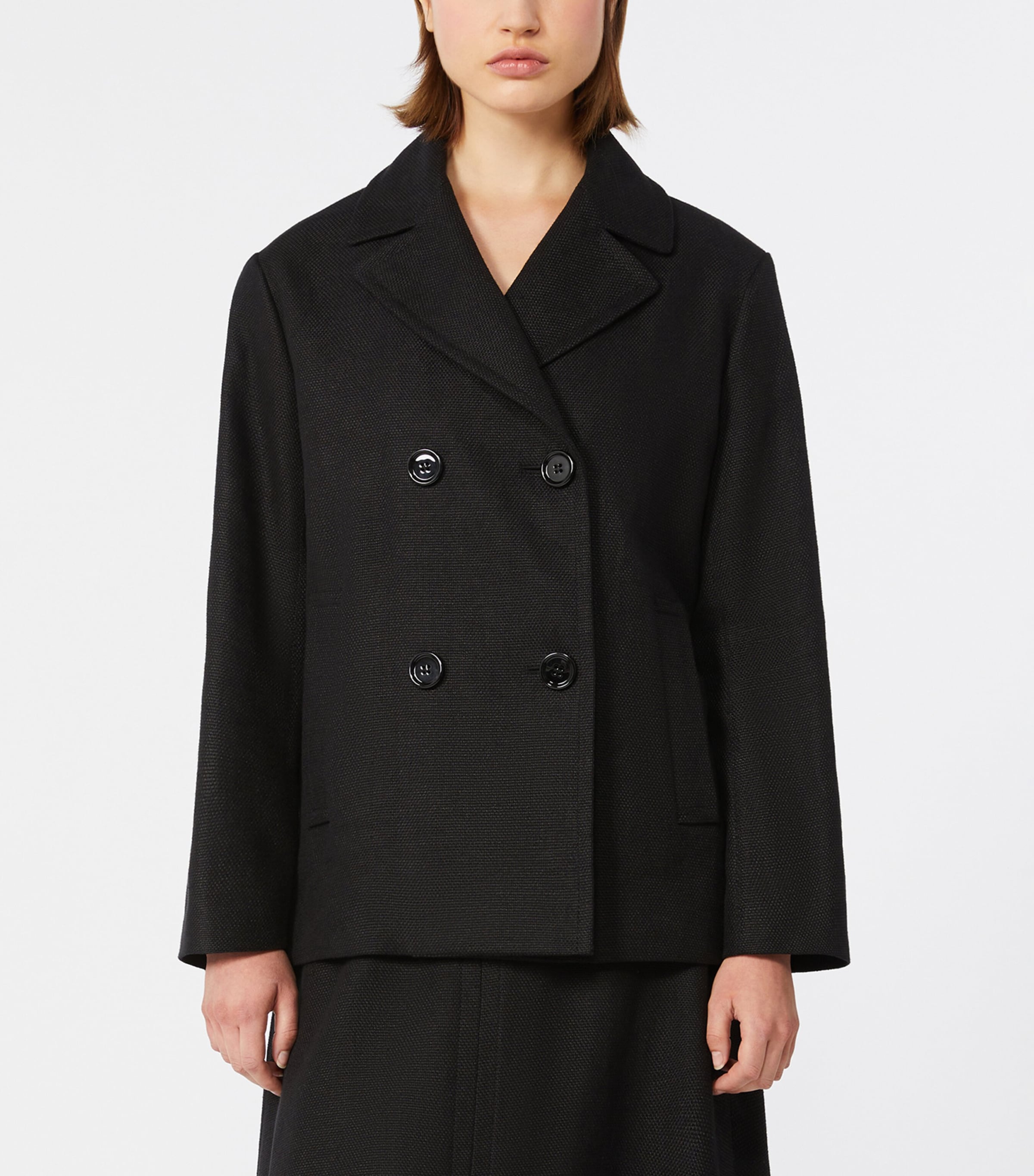 Max Mara Womens Linen-Blend Double-Breasted Arco Jacket Black Image 3