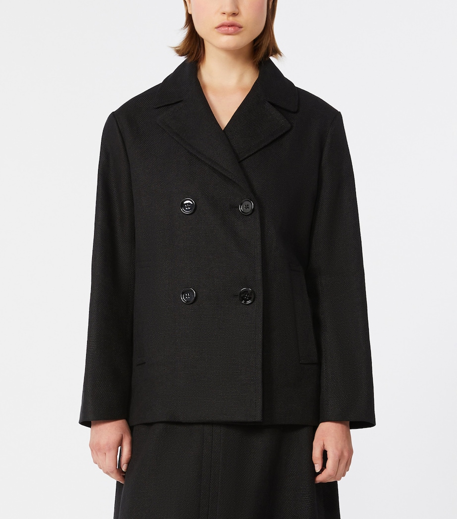 Max Mara Womens Linen-Blend Double-Breasted Arco Jacket Black Image 3